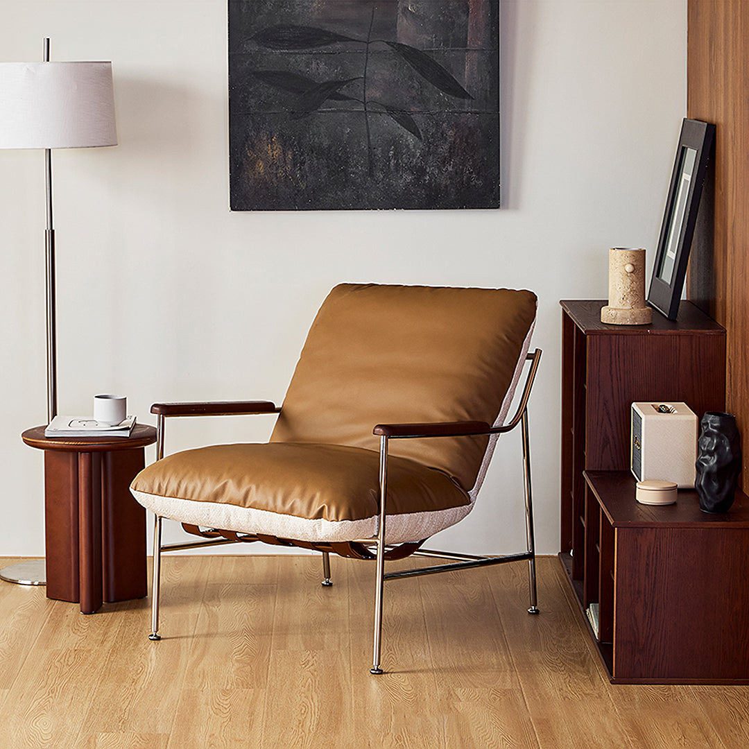Prasad Lounge Chair Armchair With Ottoman, Real Leather