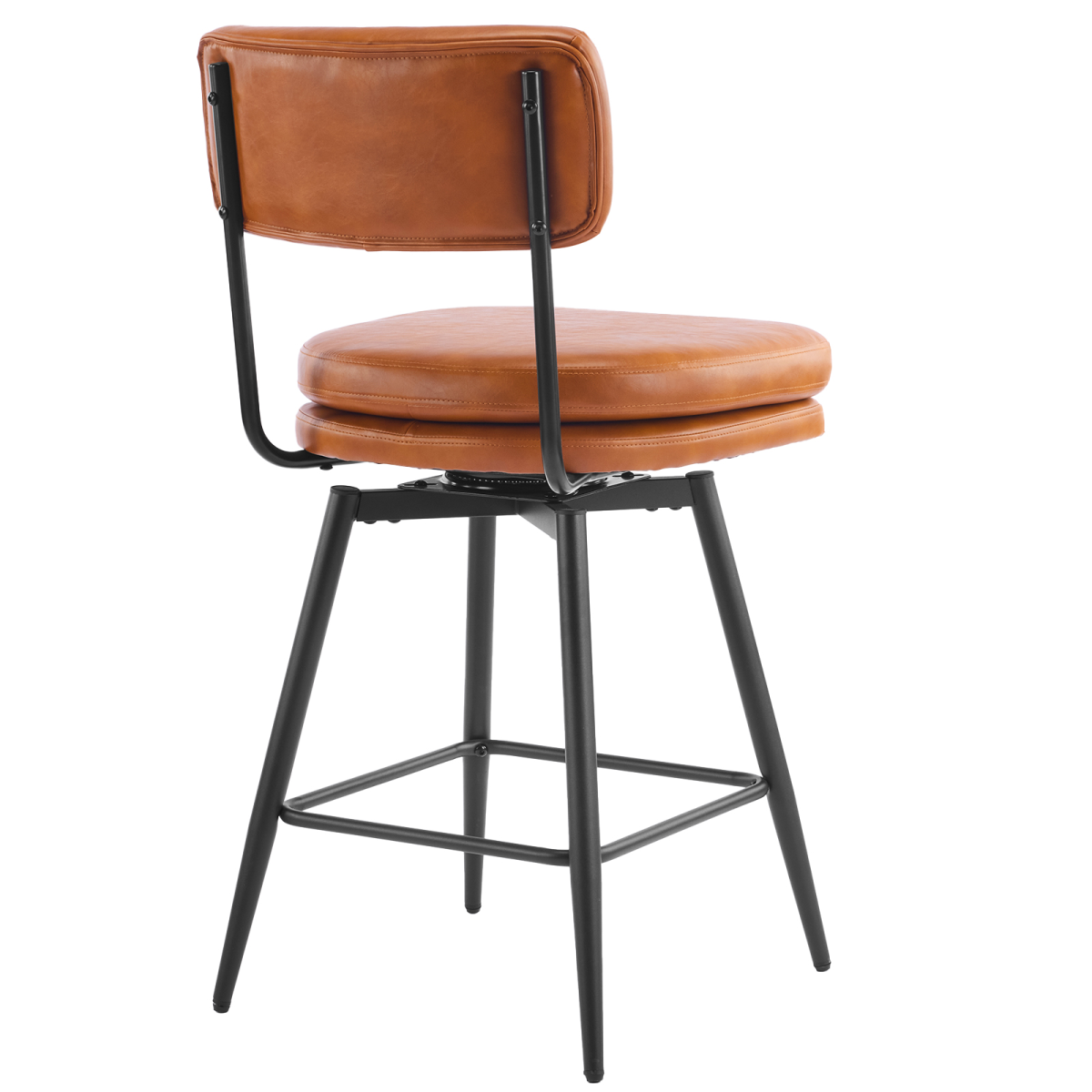 2 Pcs Brown PU Swivel Bar Stools with Removable Backrest & Double-Layer Seat, Metal Legs
