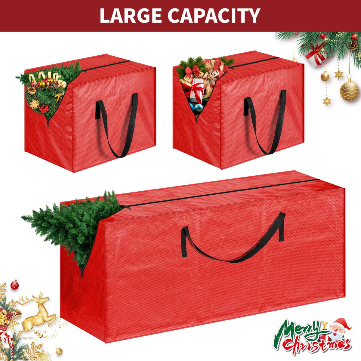 VINSANI 3pc RED XMAS STORAGE BAGS 1010449