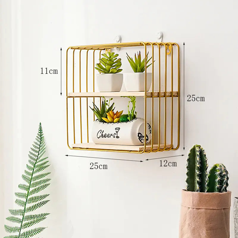 Nordic Iron Wall Shelf – Modern Metal & Wood Storage Rack for Home