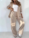 2 Pcs Set Women Suit Coat Pants Suit Lapel Long Sleeves Lady Jacket Wide Leg High Waist Trousers Female Commuting Office Outfit