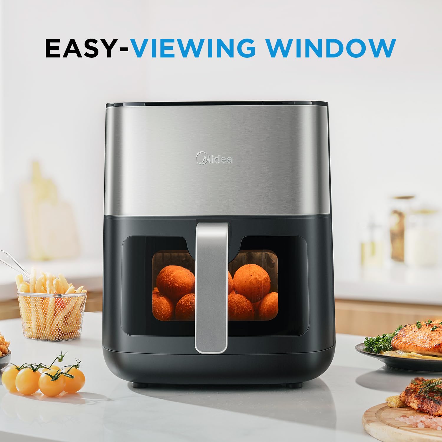 Mdiea 6L Air Fryer with Upper and Lower Double Tube Heating, LED Display