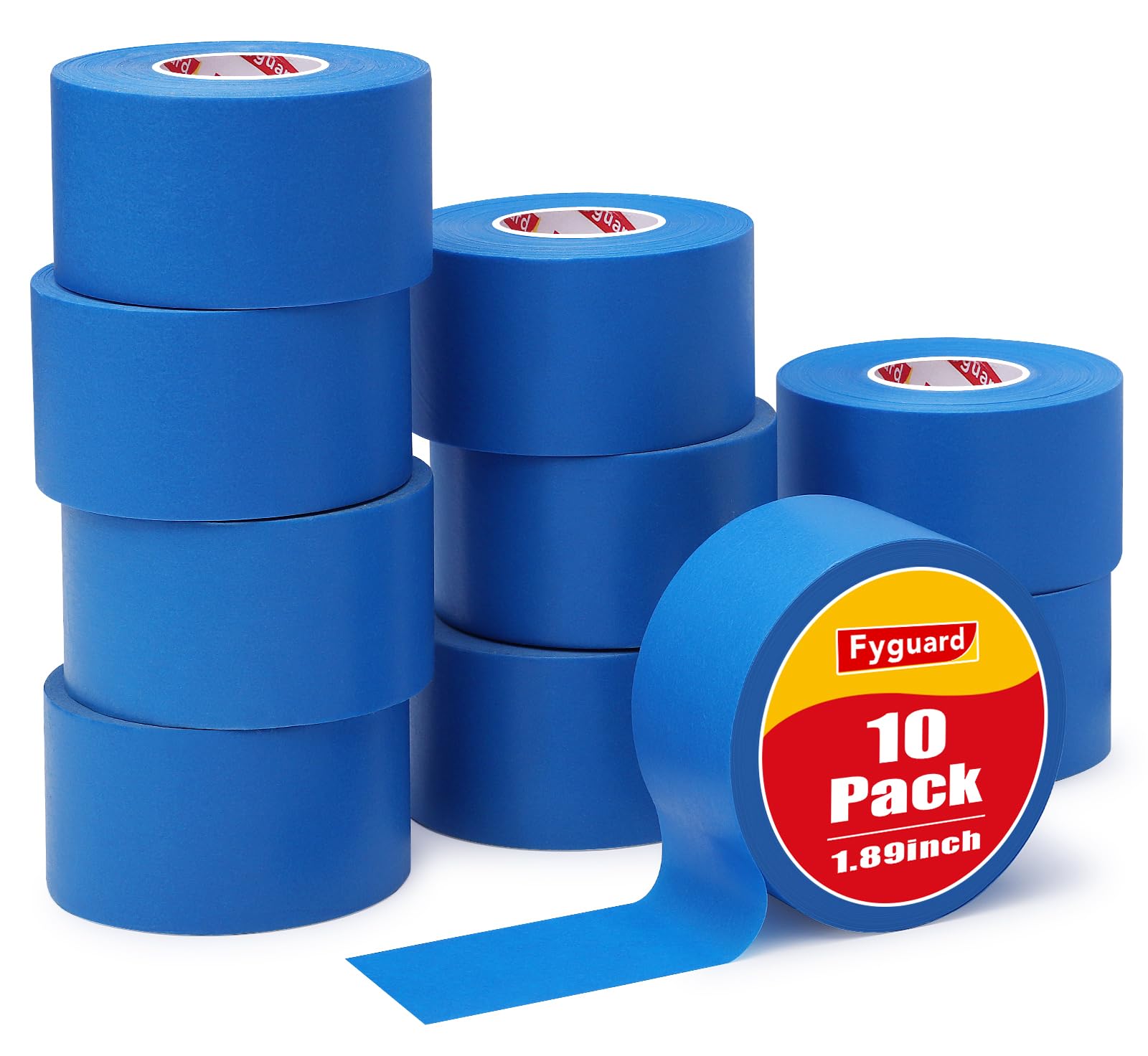 Fyguard 10 Rolls Blue Painters Tape, 48mm x 50m Wide Masking Tape General Purpose Decorators Tape Heat Resistant for Painting Work Renovations DIY
