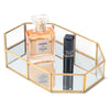 Gold Mirror Tray, Glass Perfume Tray, Perfume Organiser, Decorative Makeup Organiser for Vanity, Dresser, Bathroom, Bedroom (Rectangular, S)
