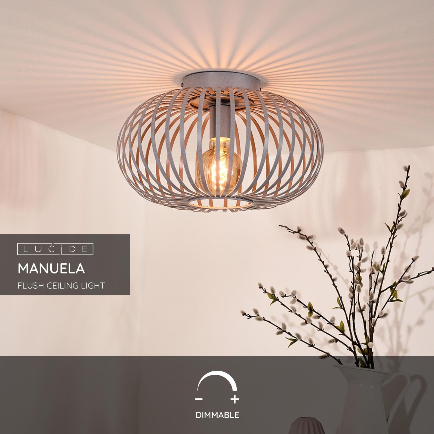 LUCIDE Manuela - Flush Ceiling Light -  39,5 cm - 1xE27 - Grey