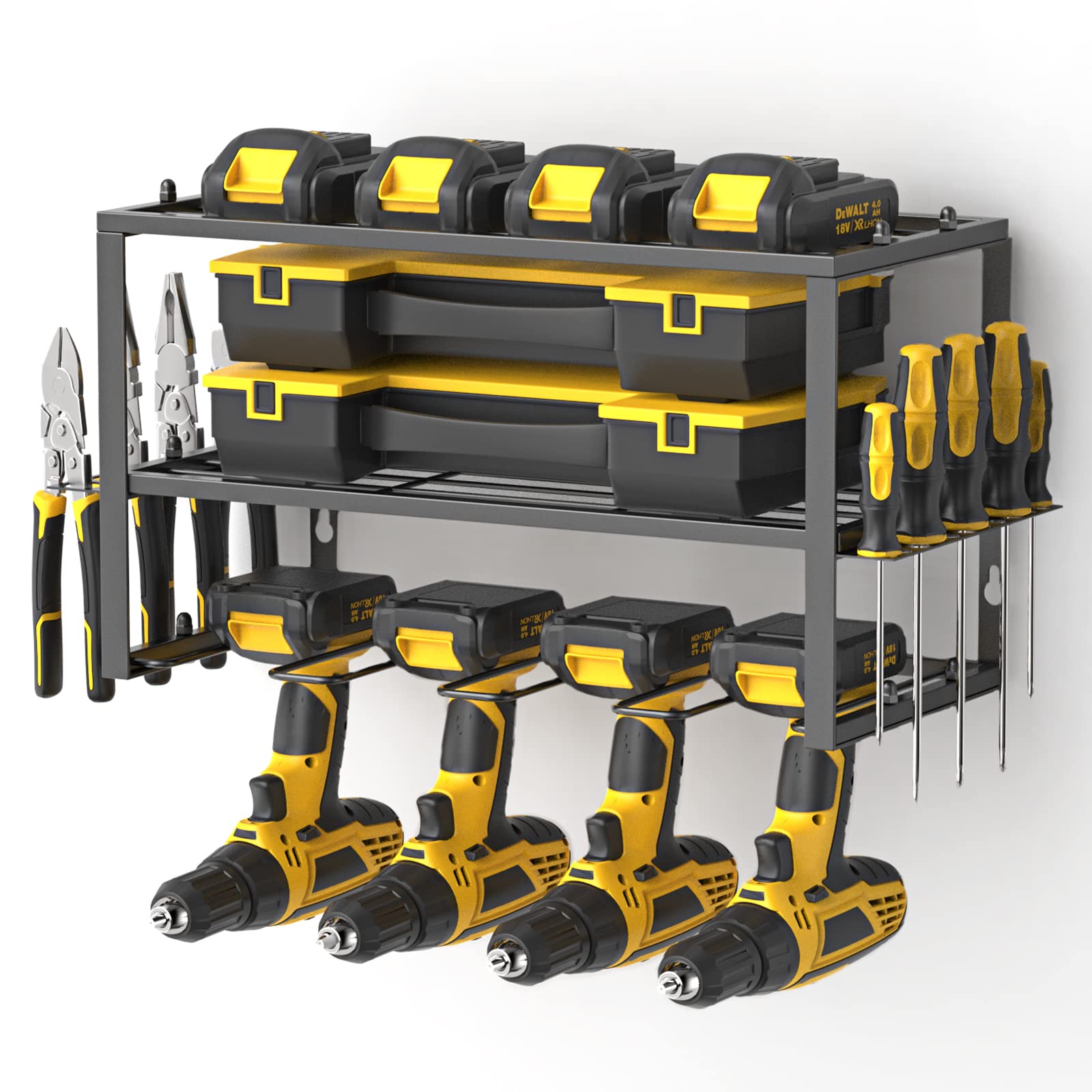 Yeabett Power Tool Storage, Power Drill Tool Holder, Heavy Duty Tool Shelf & 1 Pack 3 Layers Tool Rack Cordless Drill Holder- Floating Tool Shelf Wall