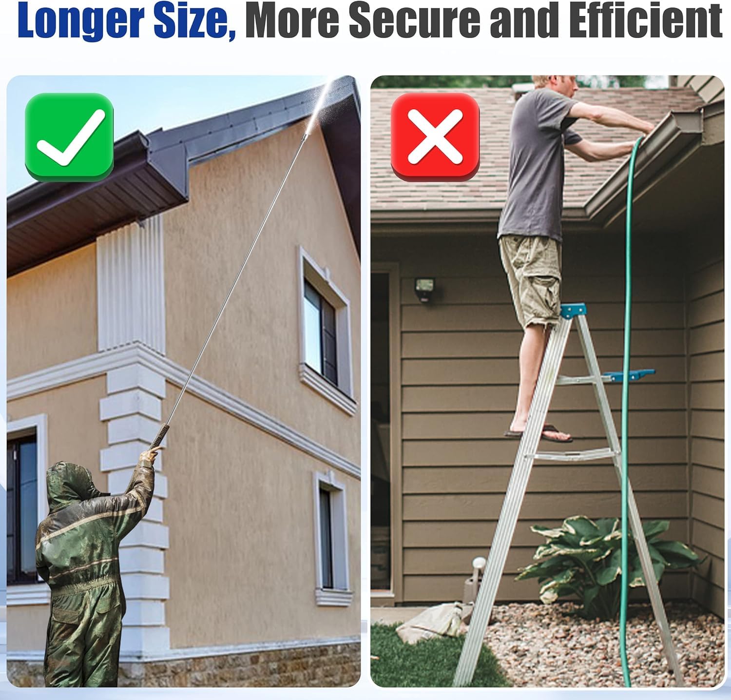 M MINGLE Pressure Washer Extension Wand - 120" Upgrade Power Washer Lance - Pressure Washer Accessories with 5 Nozzle Tips - 30?/90?/120? Curved Rod,