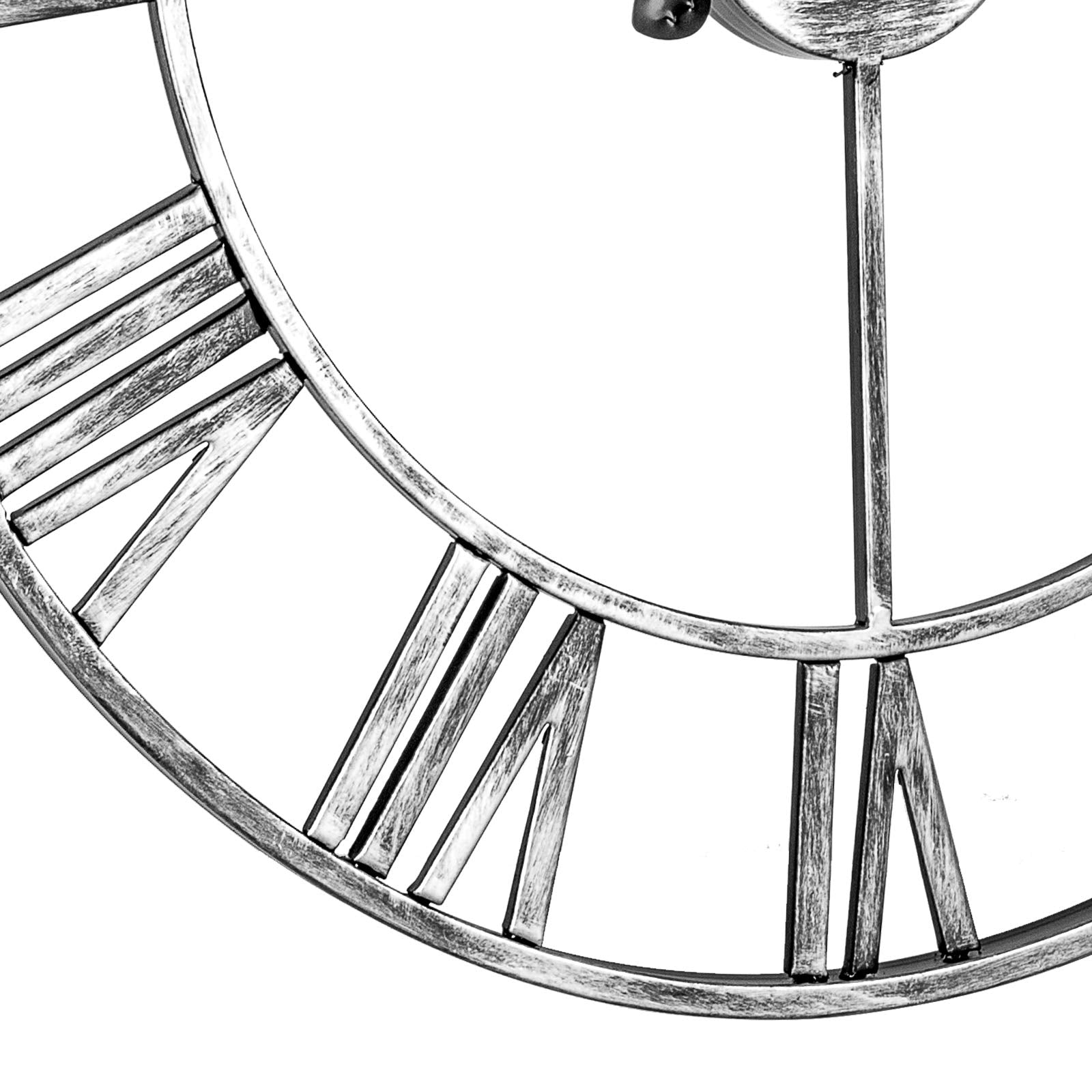 LENAUQ Silent Metal Skeleton Wall Clock, 60cm European Farmhouse Vintage Clock with Roman Numeral, Non-Ticking Battery Operated Hanging Wall Clock for