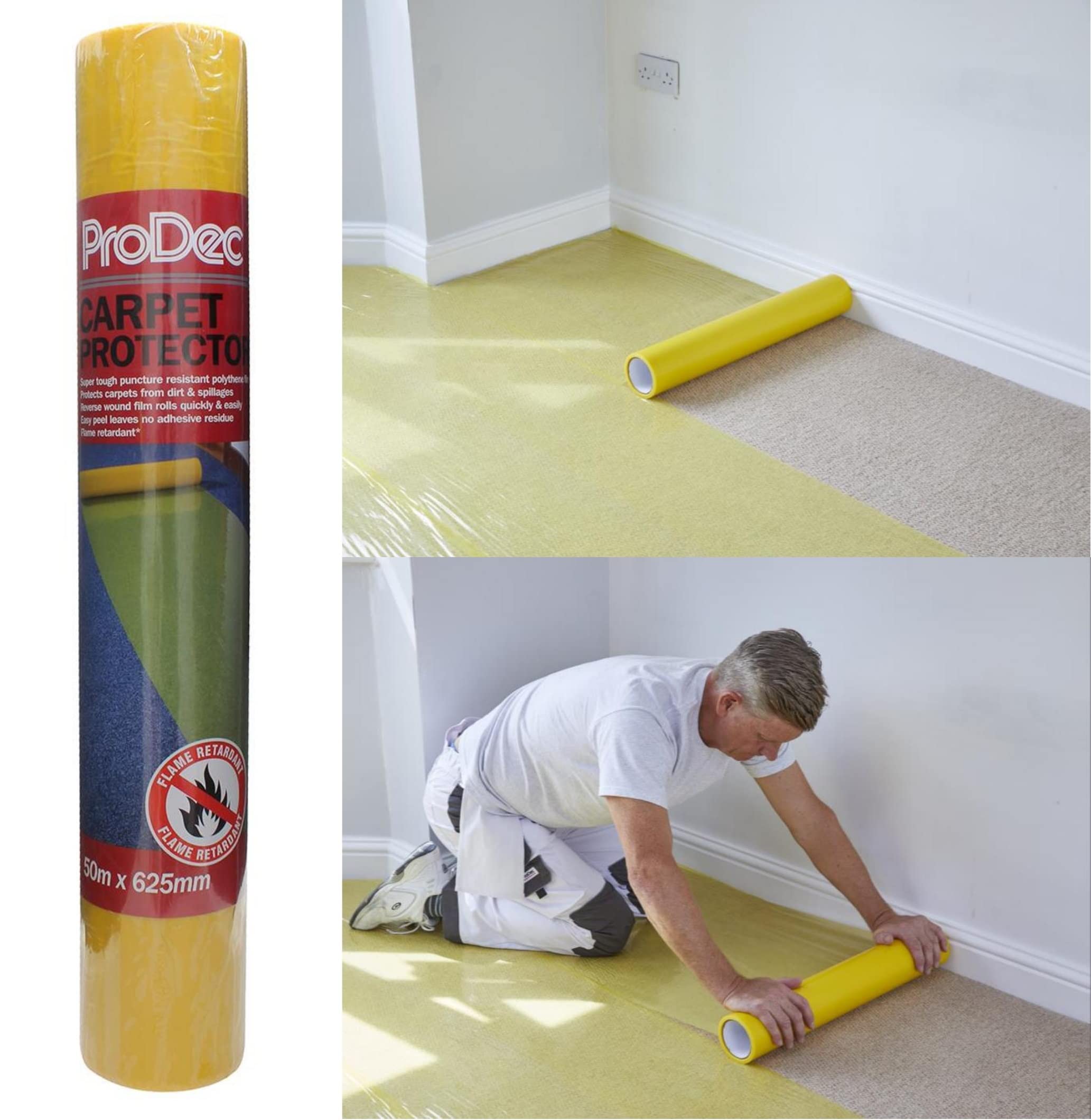 ProDec 50m Carpet Protector Roll - Strong Self Adhesive Plastic Carpet Protector, Fully Waterproof Heavy Duty Stair Protection, Clear Sticky Back