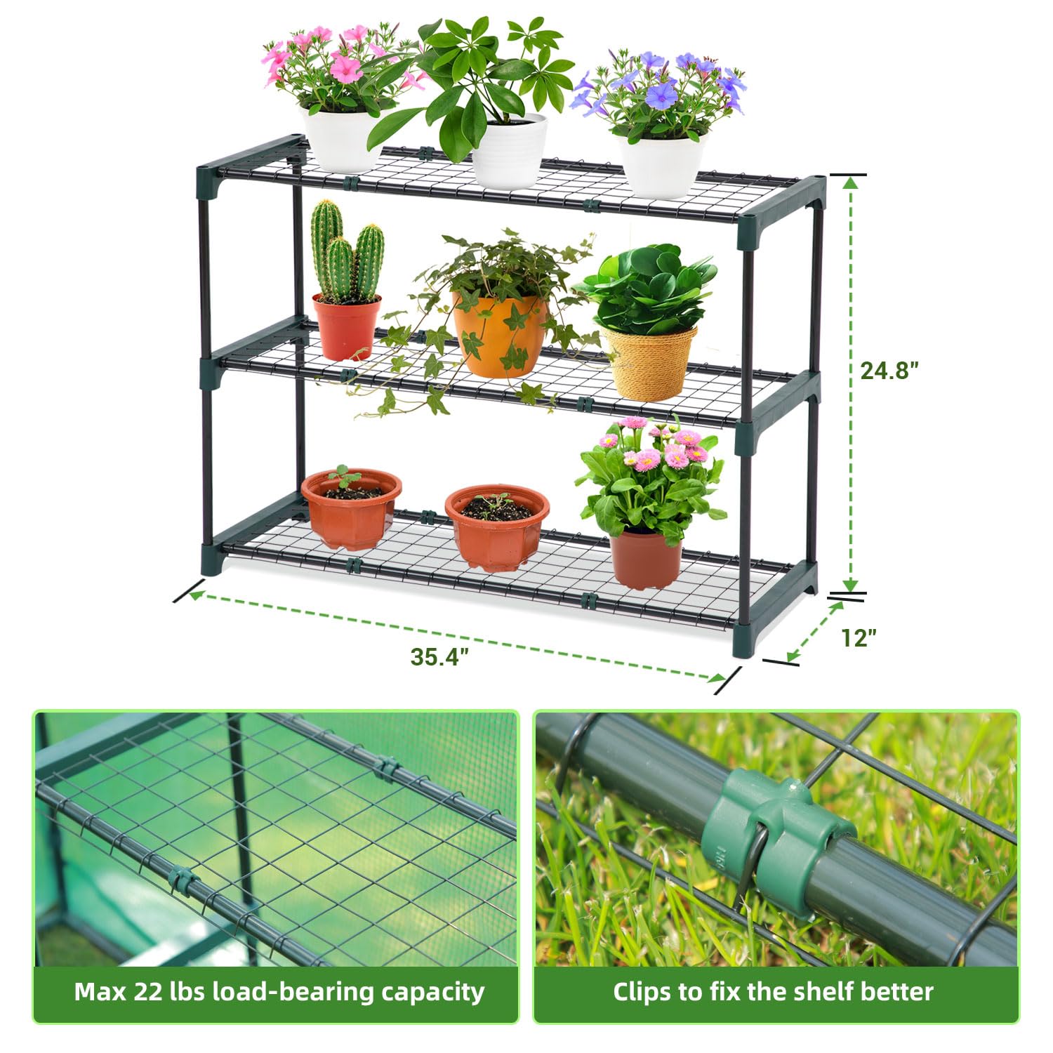 Ohuhu Lean to Greenhouse with Greenhouse Shelving, Portable Walk-in Green House with Mesh Windows 200x100x210 cm Reinforced Lean-to Wall Greenhouses