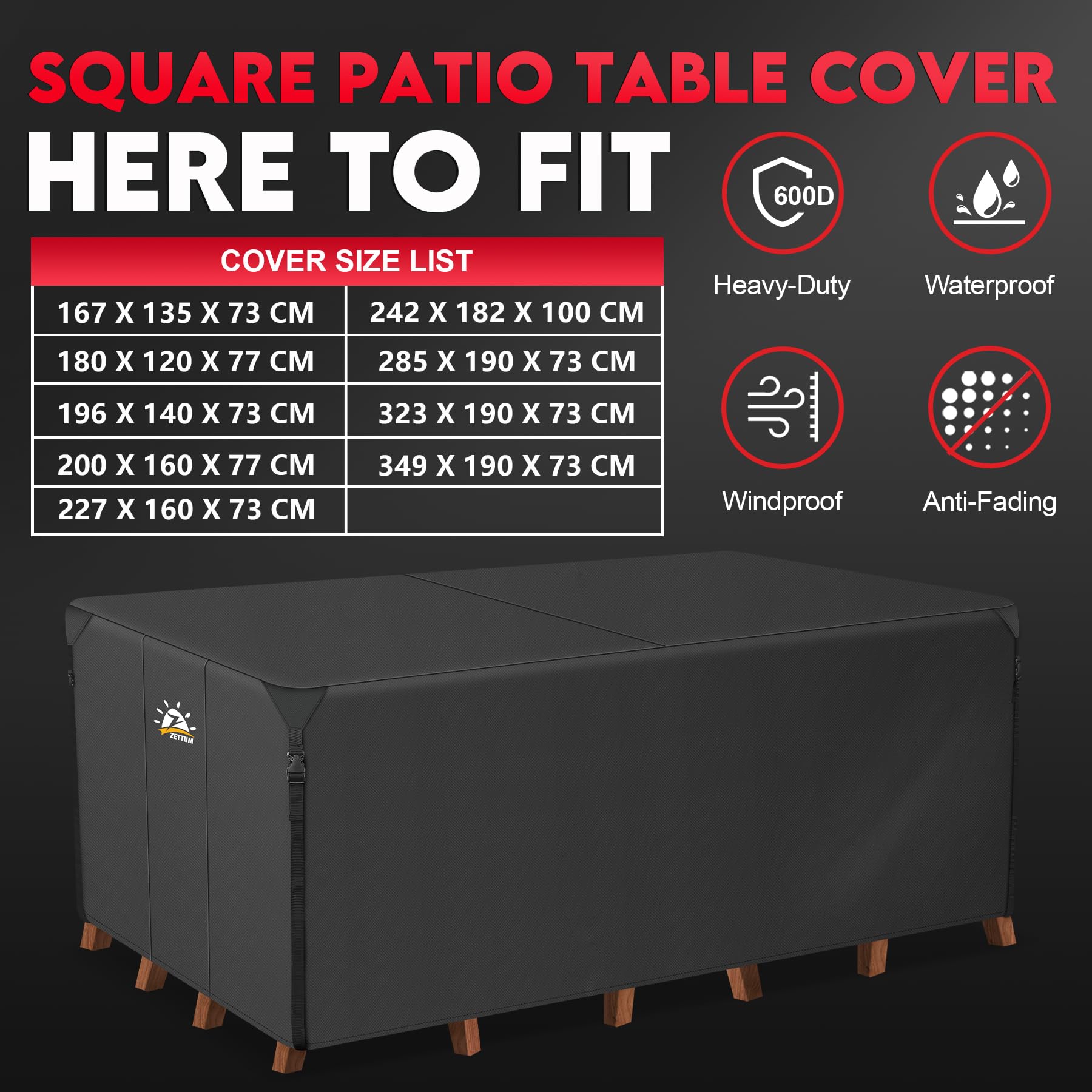 Zettum 242x182x100cm Outdoor Furniture Cover Rectangle 600D Heavy Duty Oxford Fabric Patio Table Cover Fit for Rattan Furniture Set, Outside Table Set