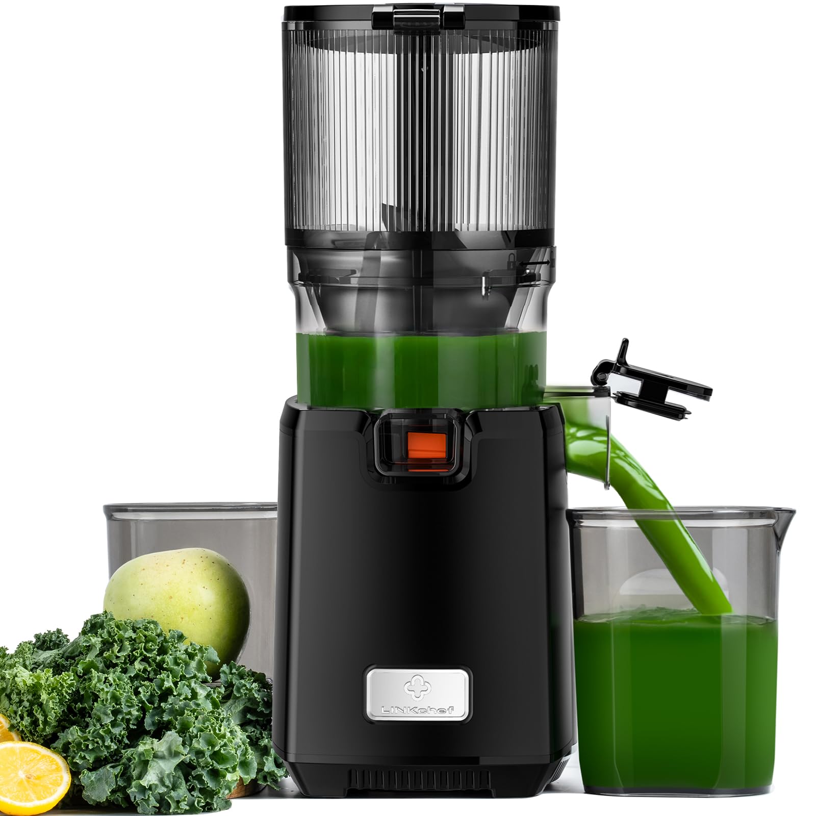 LINKChef Cold Press Juicer Machines, 130mm Diameter and 1.8L Capacity Juicers Whole Fruit and Vegetable, 250W Masticating Juicer Machine, Slow Juicer