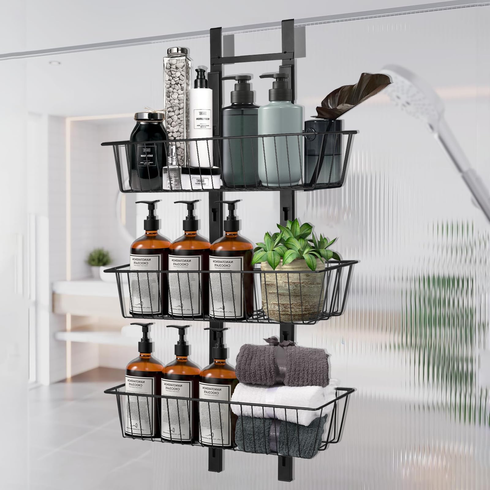 KYYLZ Over The Door Shower Caddy, 3 Tier Adjustable Shower Shelf, Shower Caddy Hanging No Drilling, Bathroom storage with Large Capacity Storage