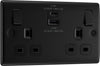 BG Electrical 22W Double Switched Wall Plug Socket with Fast Charge Type A & C USB Charging Ports, Nexus Metal, Matt Black, 13A, NFB22UAC22B