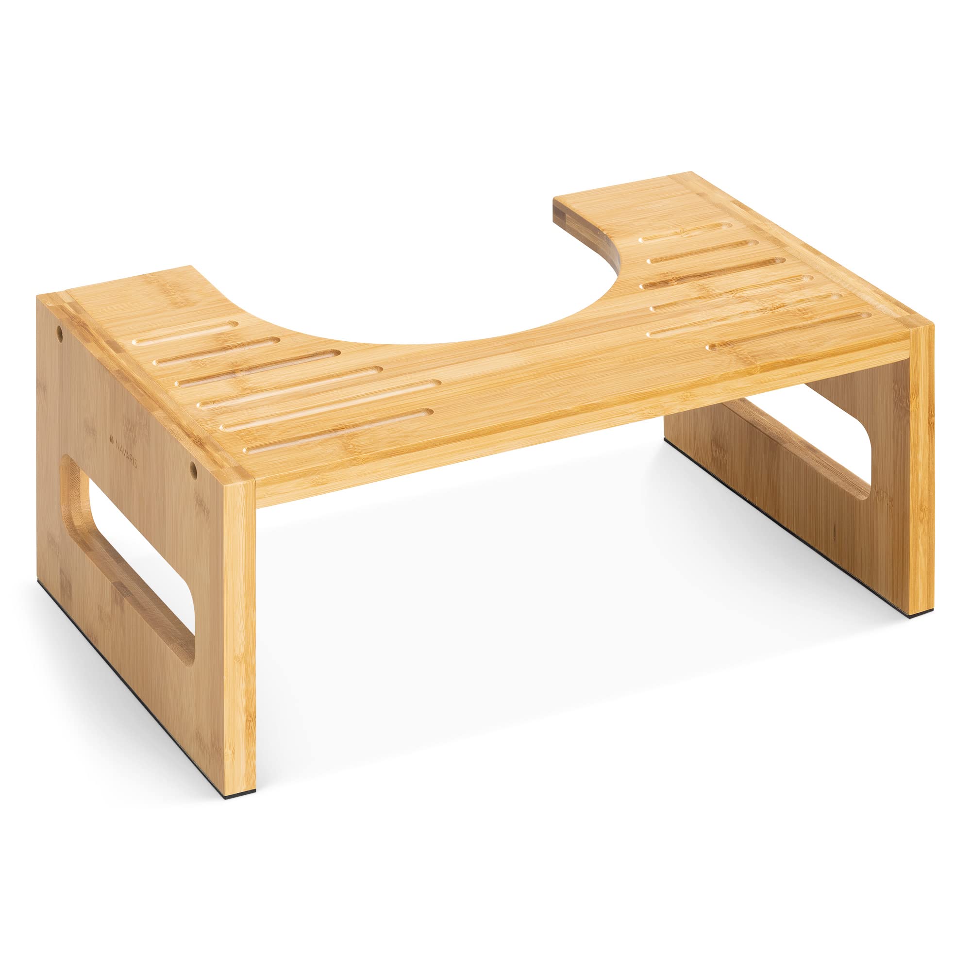 Navaris Toilet Stool for Adults - Squatting Step Footstool for Bathroom Use - Bamboo Step for Squat Position