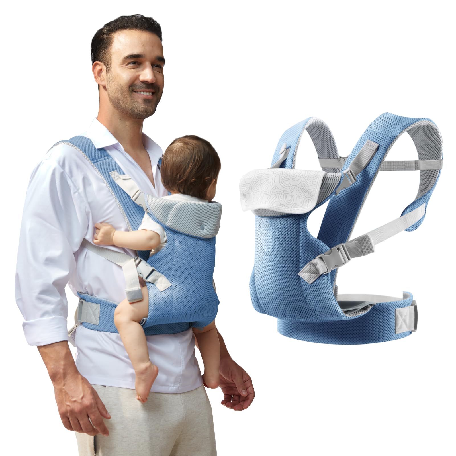 IULONEE Baby Carrier from Newborn Adjustable Toddler Carrier Wrap with Detachable Bibs Ergonomic Infant Sling Carrier Front Back Carry for Newborn