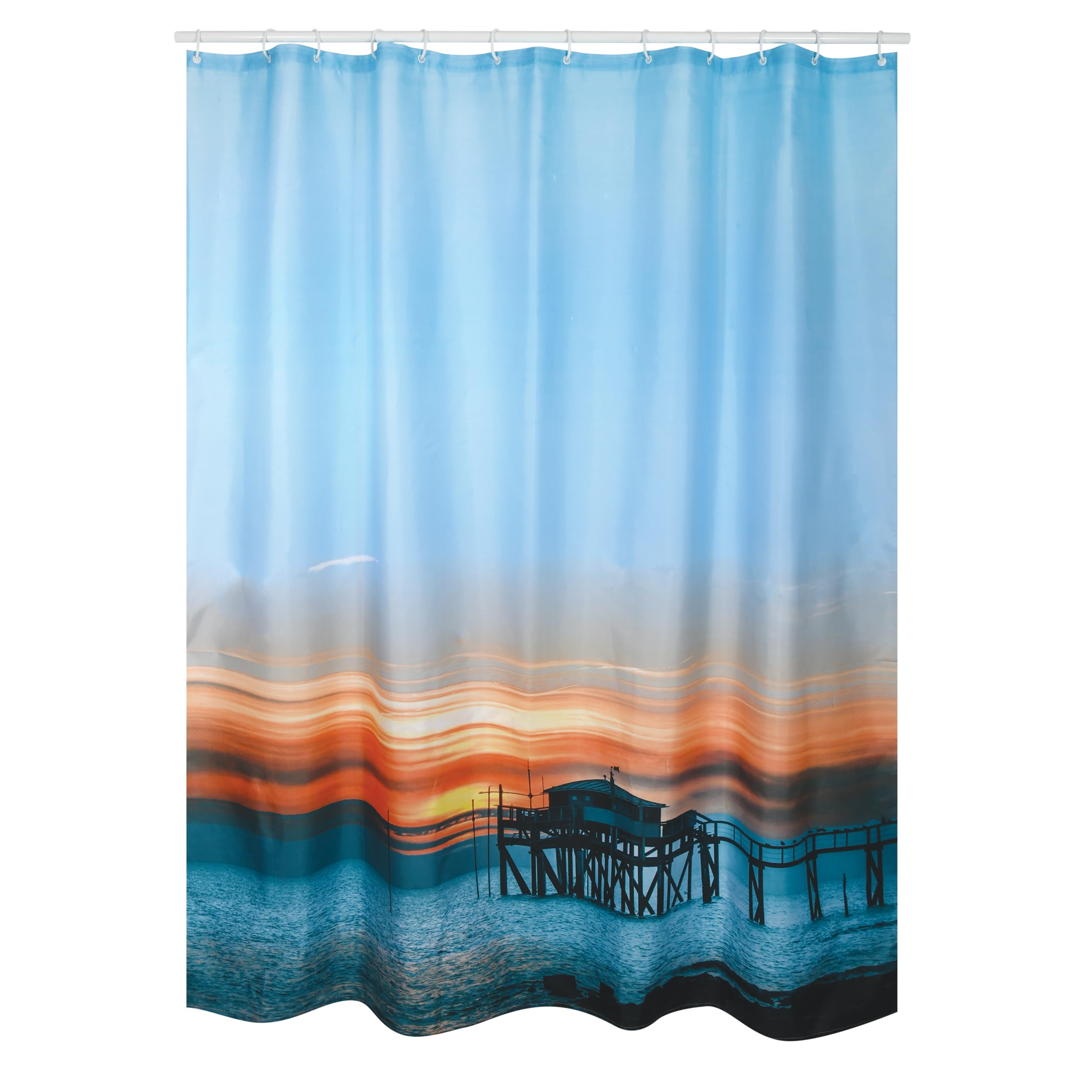MSV Anti-mould shower curtain, anti-bacterial, washable, waterproof, with 12 shower curtain rings, polyester, Sunset 180 x 200 cm