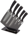 Tower Kitchen Set with Acrylic Knife Block, Black and White Groove Blades Handles, 5-Piece, Stainless Steel
