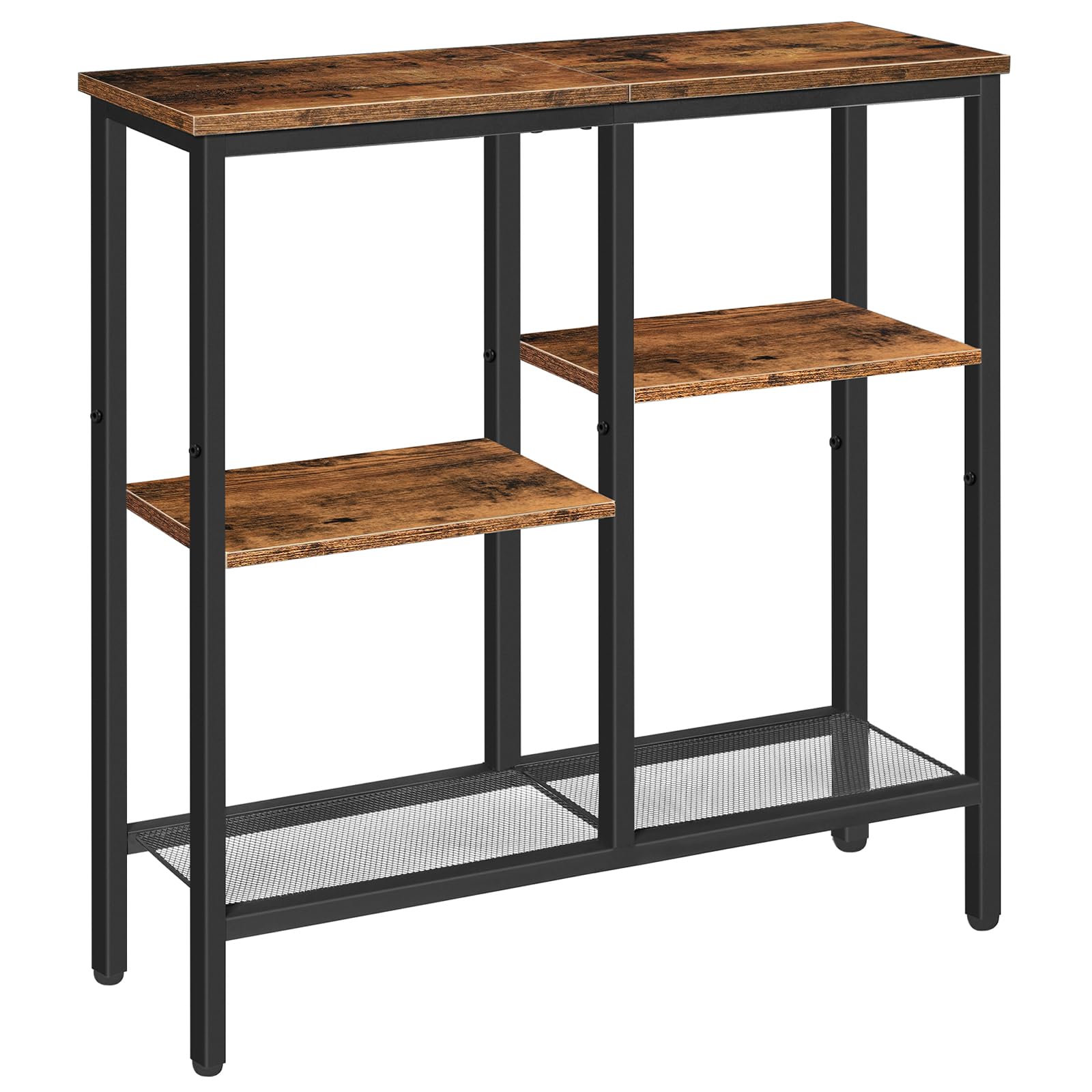 HOOBRO Console Table, Narrow Console Table, Slim Sofa Table with 4-Tier Storage Shelves, Industrial Hallway Table with Metal Mesh Shelf, for Hallway,