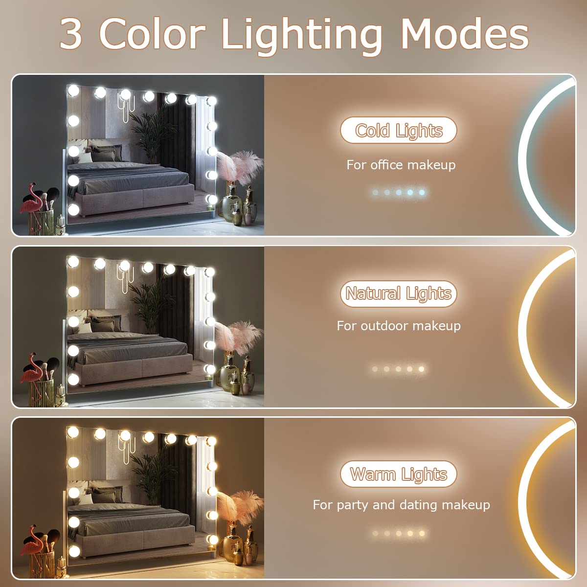 HANSONG Hollywood Vanity Mirror with Lights 360 Degree Rotation Dressing Table Mirror with 15 LED Bulbs and 10X Magnification Touch Screen Large