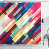 ABAKUHAUS Abstract Shower Curtain, Futuristic Geometric Pattern Design with Colorful Stripes Modern Technologic Print, Cloth Fabric Bathroom Decor Set