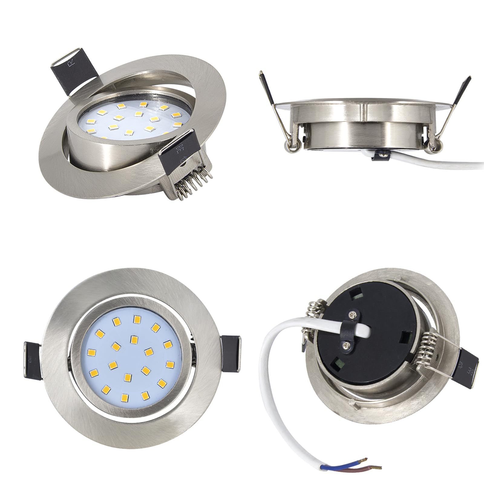 Wondlumi 6X 5W Recessed Ceiling Lights Ultra Slim Spotlight LED Downlights for Ceiling Brushed Chrome Down Light Cool White 240V, Cutout 65-80mm