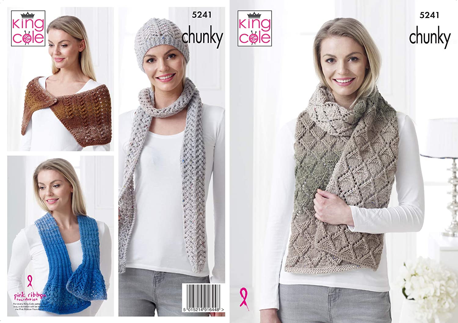 King Cole  Knitting Pattern Womens Hat Scarves and Wrap ine Twirly Tweed Chunky