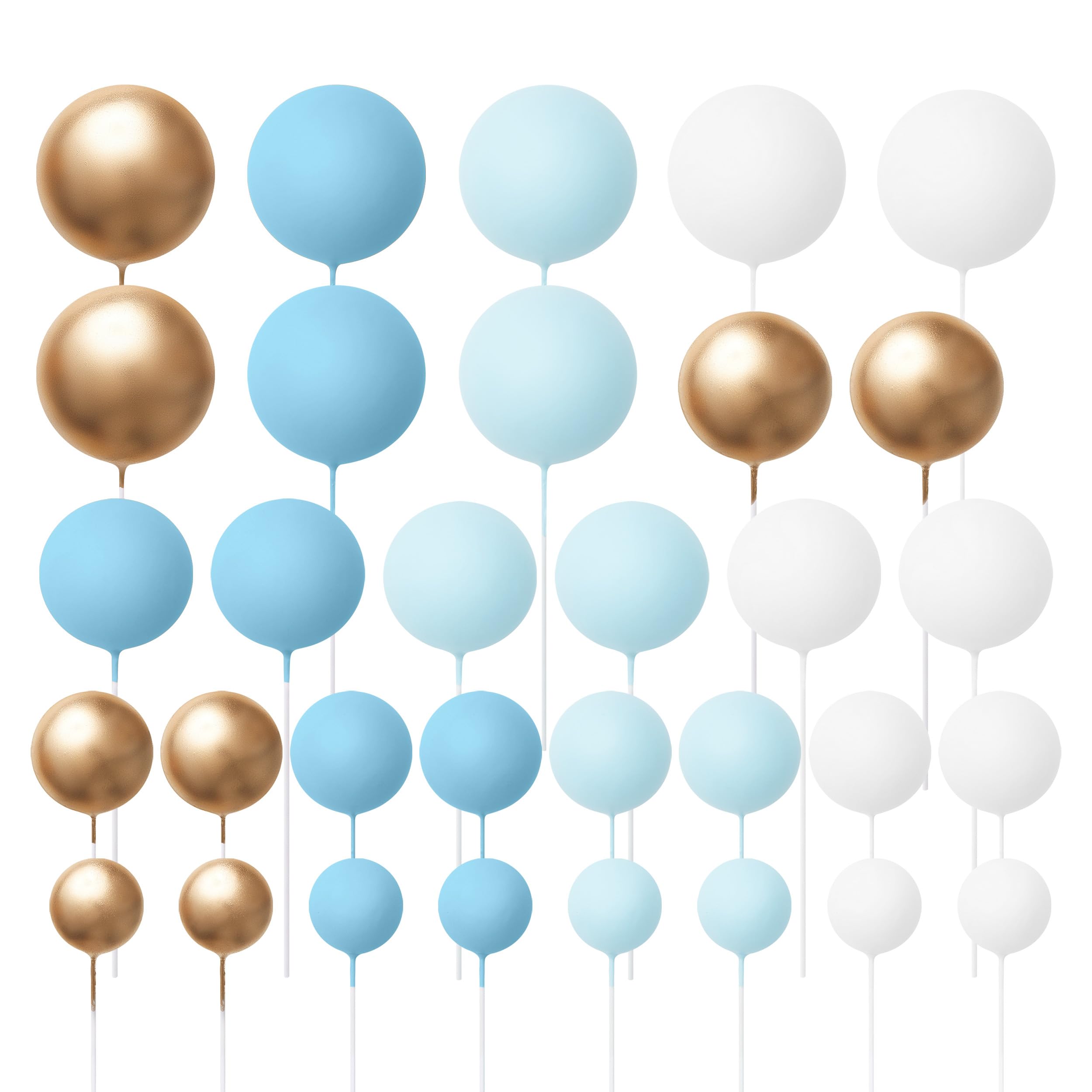The Baked Studio - 32 Pieces Cake Decorating Balls With 4 Sizes In Pack - White, Gold, Light Blue & Blue (Mixed Colour Bundle 1)