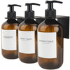 Ezebesta 3PCS 500ml Amber Plastic Shower Pump Dispensers with 22 Labels and 3 Wall-Mounted Rack Bathroom Soap Bottles