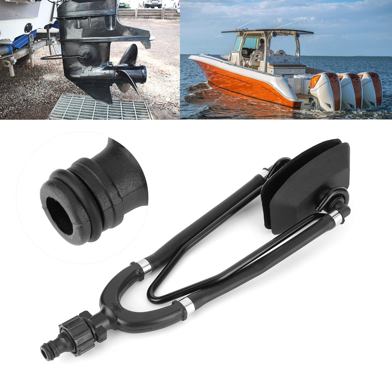 Qiilu Outboard Motor Water Flusher, Dual Feed, Large Rectangular Ear Muffs, Fast Connection, Suits Most Outboards & Stern Drives