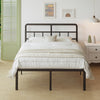 Lutown-Teen Metal Bed Frame 140 x 200 cm with Curved Headboard, 4ft 7 Heavy Duty Black Bed 46 cm High with Steel Slat Support, Underbed Storage, Easy