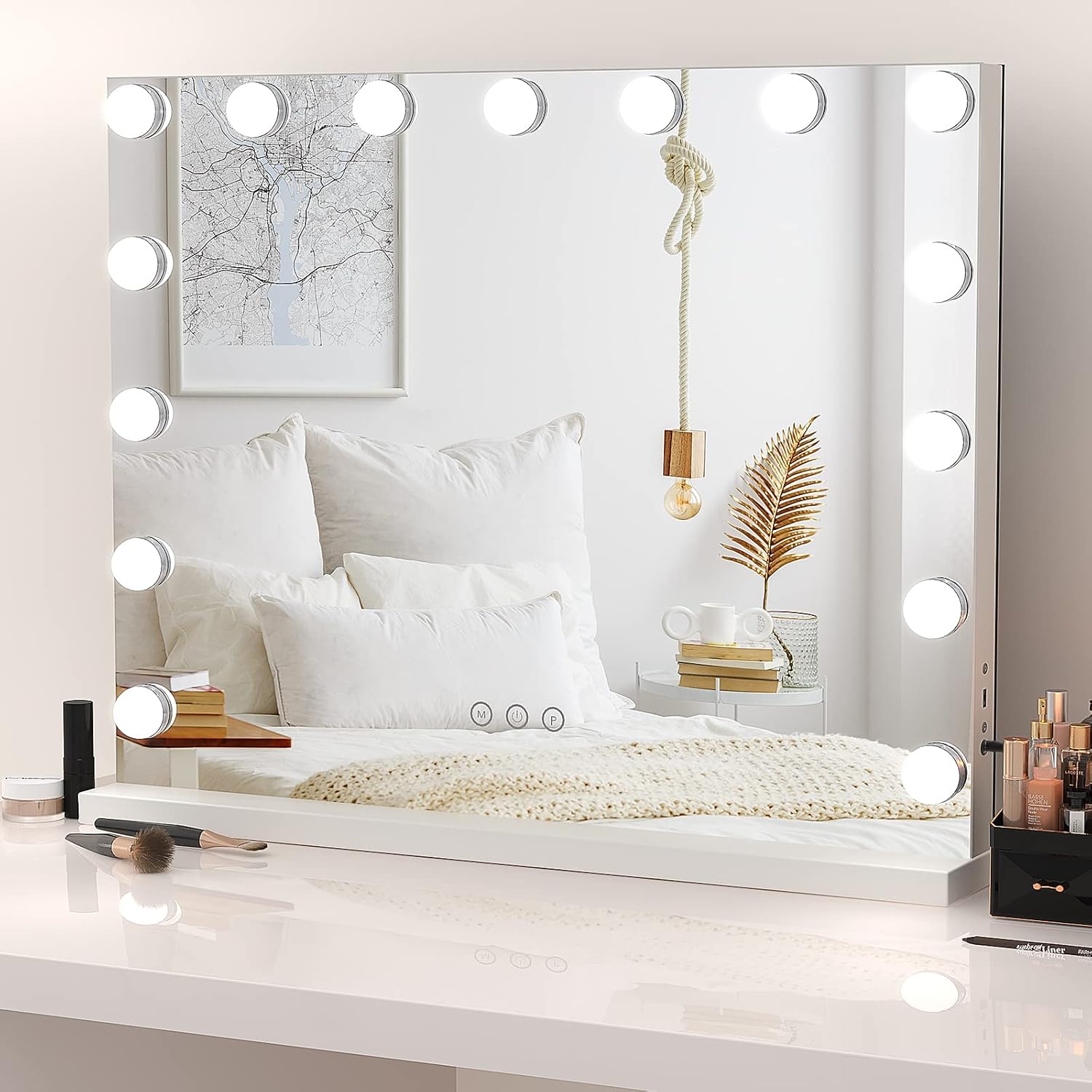 Hollywood Vanity Mirror with Lights, 58x42cm, 15 Bulbs, 3 Color Modes Dripex