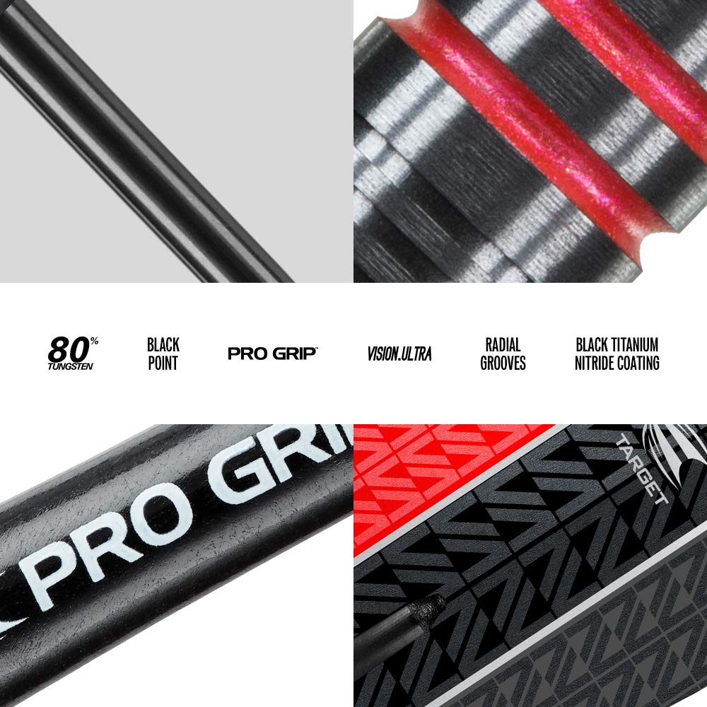 Target Darts Vapor 8 Black 80% Tungsten Steel Tip Darts Set 23G Red