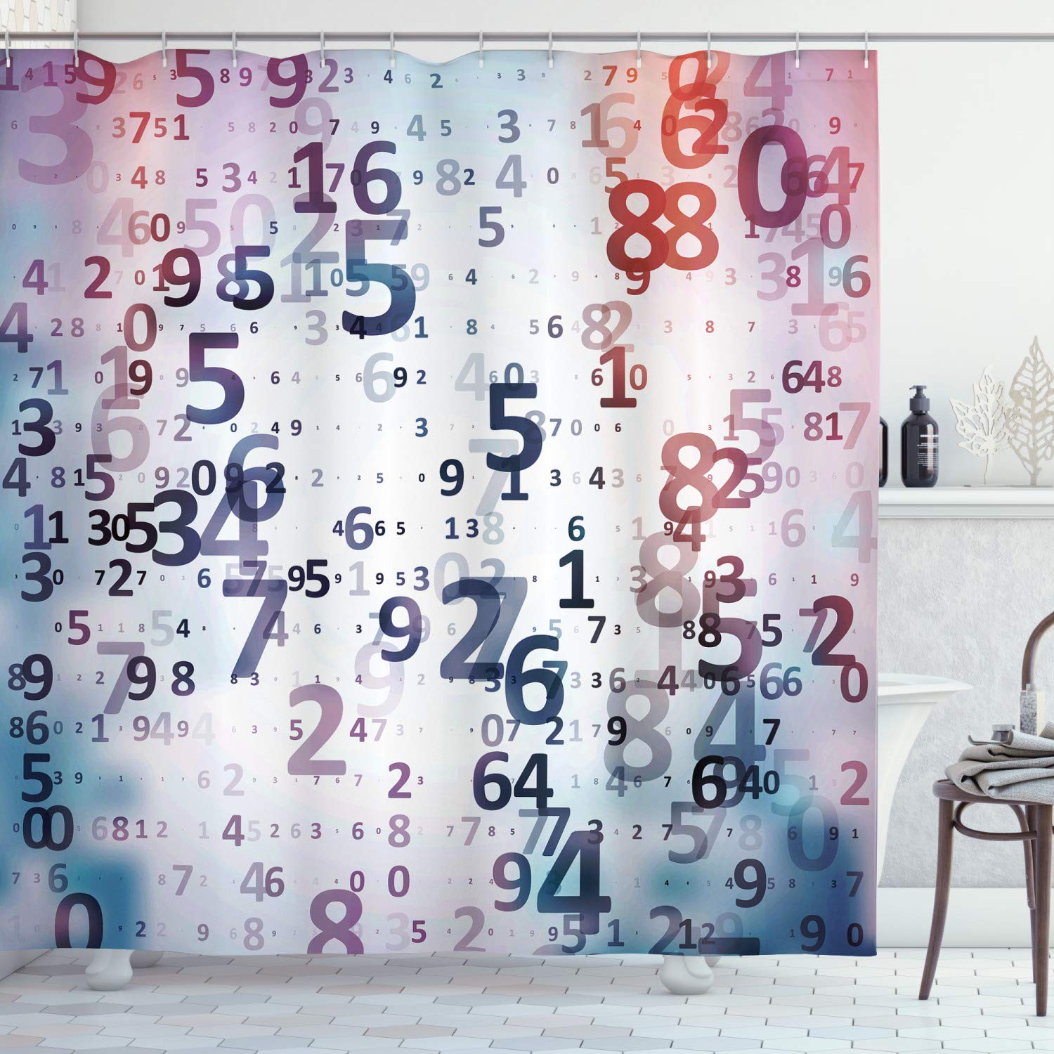 ABAKUHAUS Abstract Shower Curtain, Digital Code Numbers Computer Database Science Information Technology Themed Art, Cloth Fabric Bathroom Decor Set