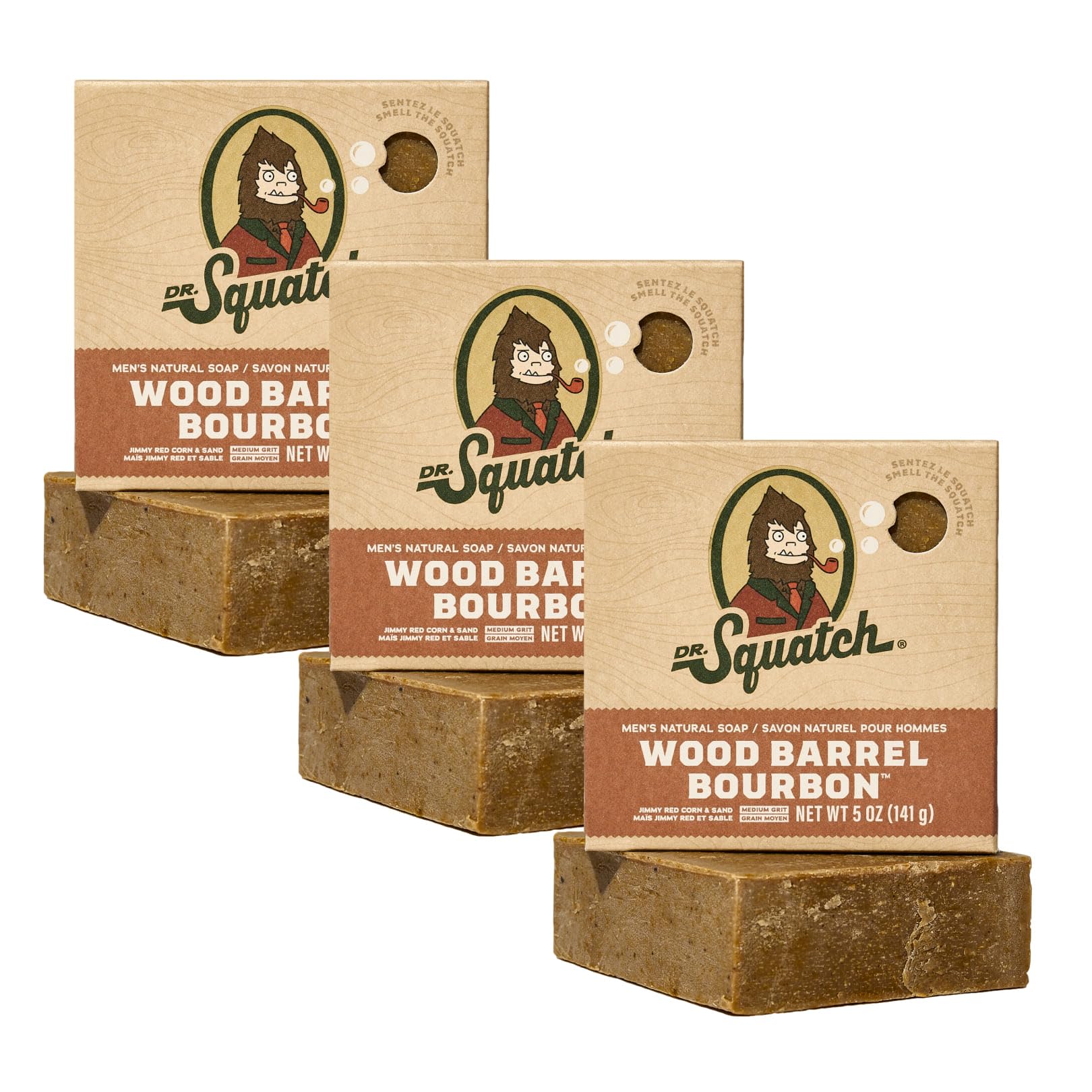 Dr. Squatch Men's Bar Soap - 3-Pack - Wood Barrel Bourbon - All Natural Bar Soap for Men - Smell like Barrel Aged Bourbon