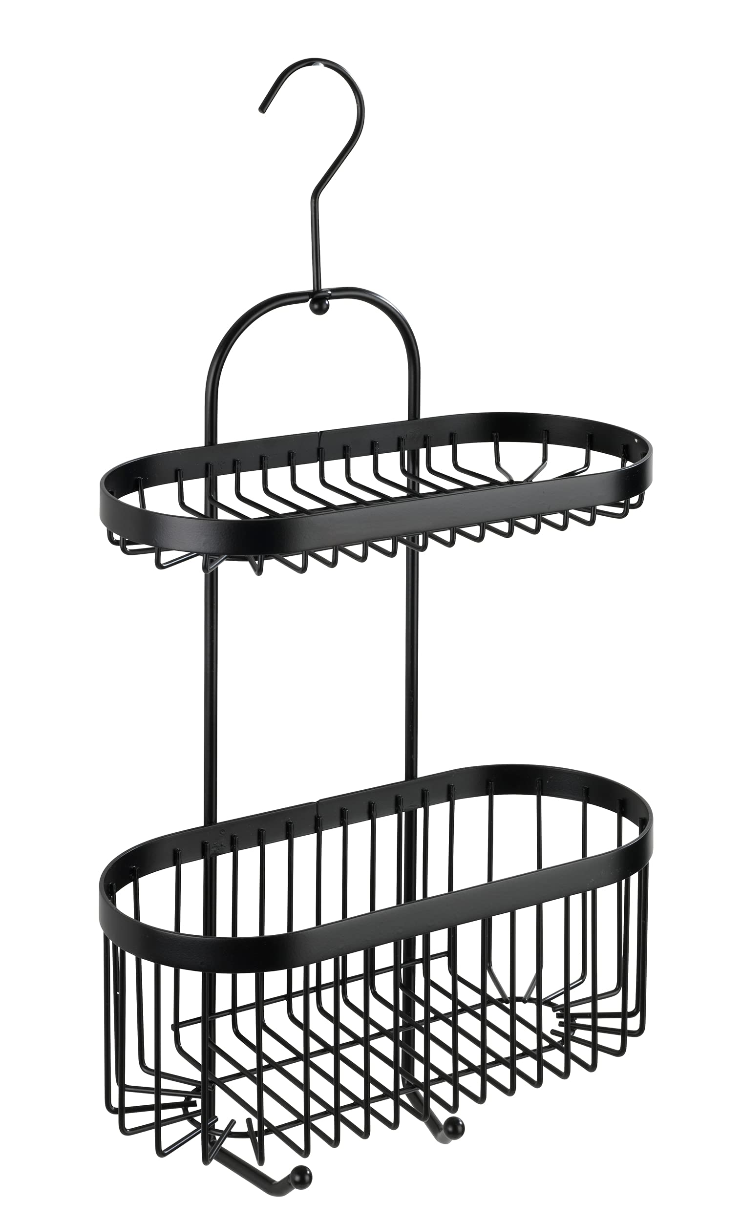 WENKO Classic Plus Black Steel Wall Shelf with Hooks, 35 x 10.5 x 12.5 cm, Black, 26,5 x 47 x 12,5 cm