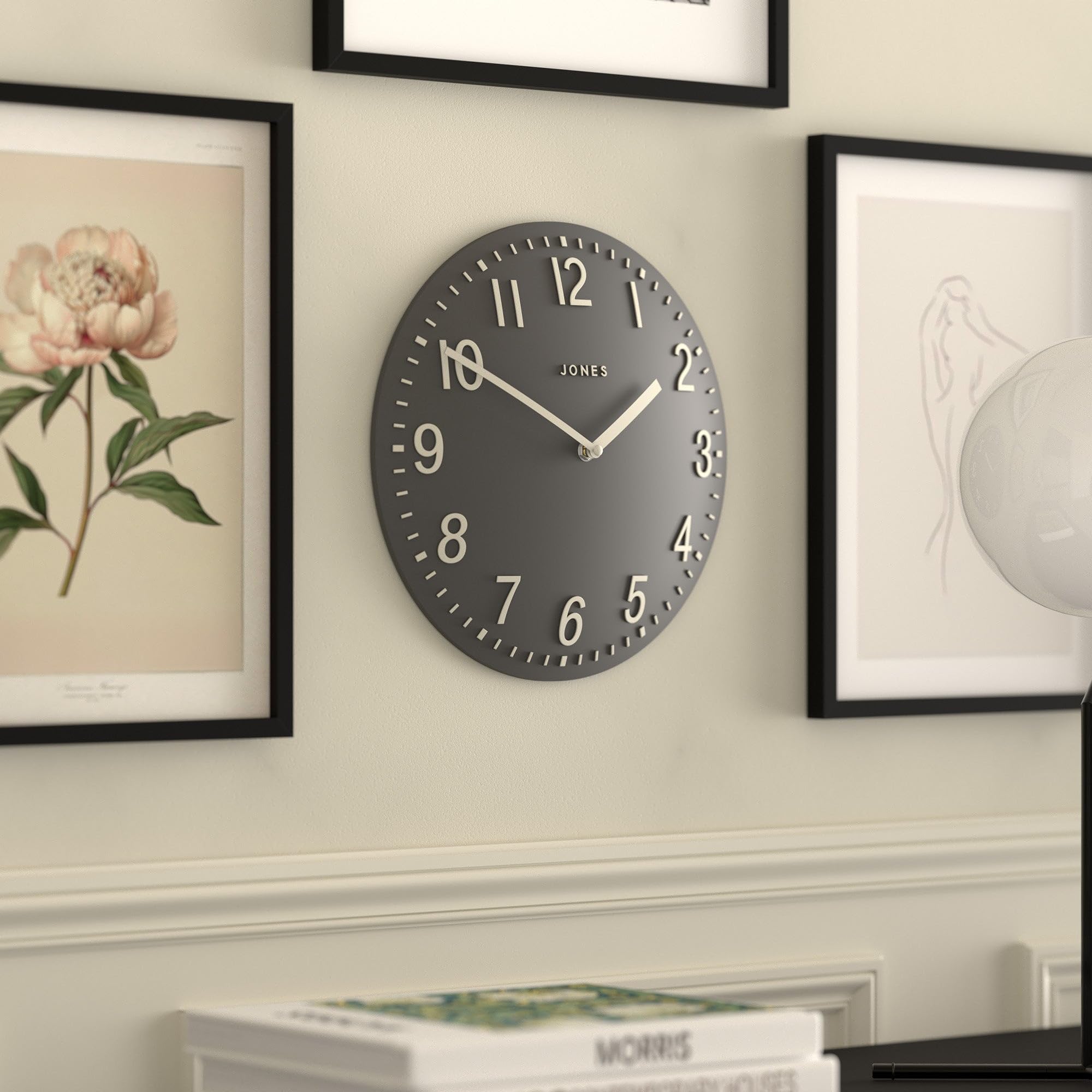 Jones Clocks Chilli wall clock | Modern convex clock | 30cm | Dark grey | Ideal for the kitchen, living room, office or bedroom