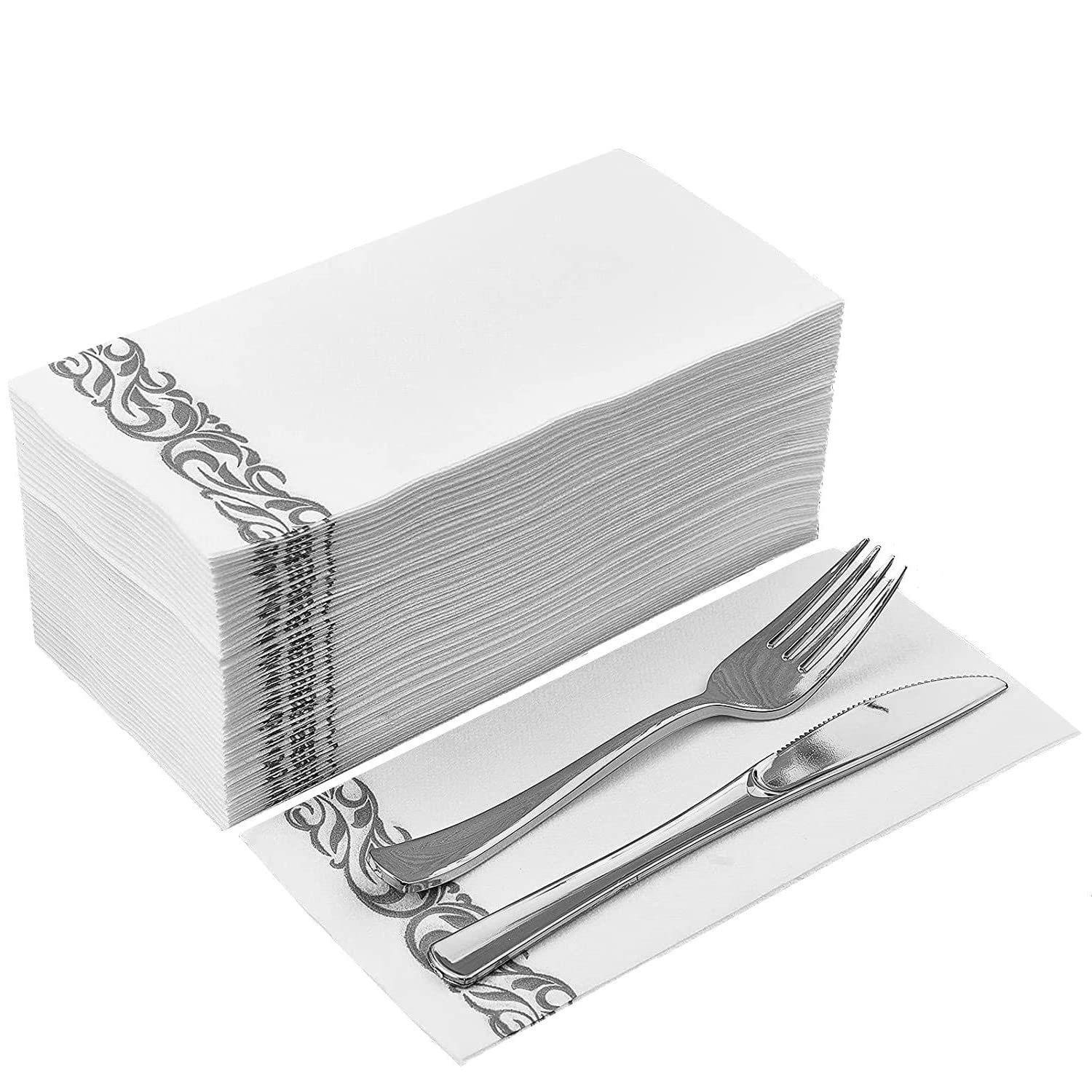 DADAWU Dinner Napkins,White Napkin,Disposable Hand Towels Decorative Bathroom Paper Napkins,Linen-Feel Guest Towels,30 x 43cm, Pack of 50 (Grey)