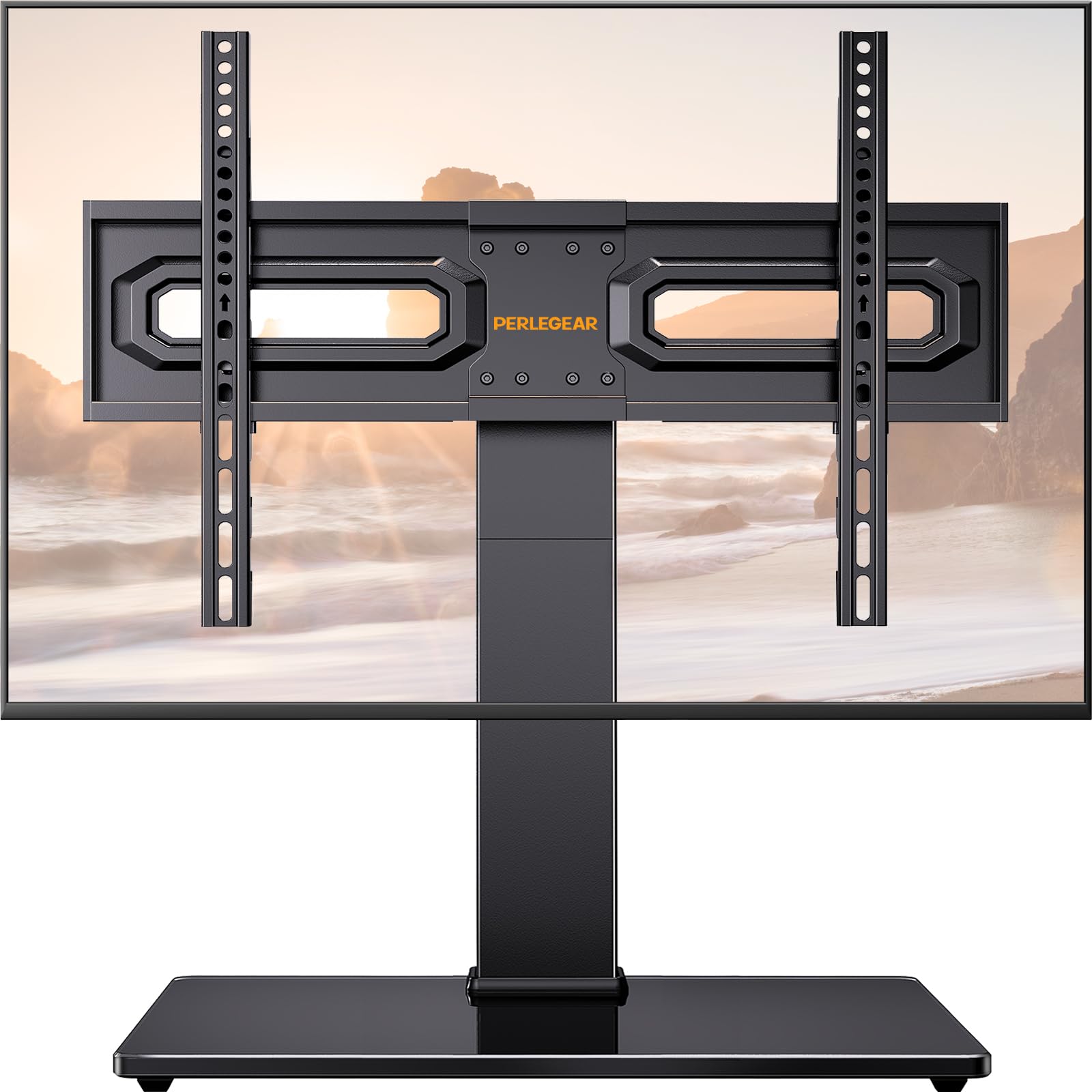 PERLEGEAR Universal TV Stand for 32-80 Inch LCD LED TVs - Height Adjustable With Tempered Glass Base & Cable Management, Swivel Stand Up to 45kg, Max