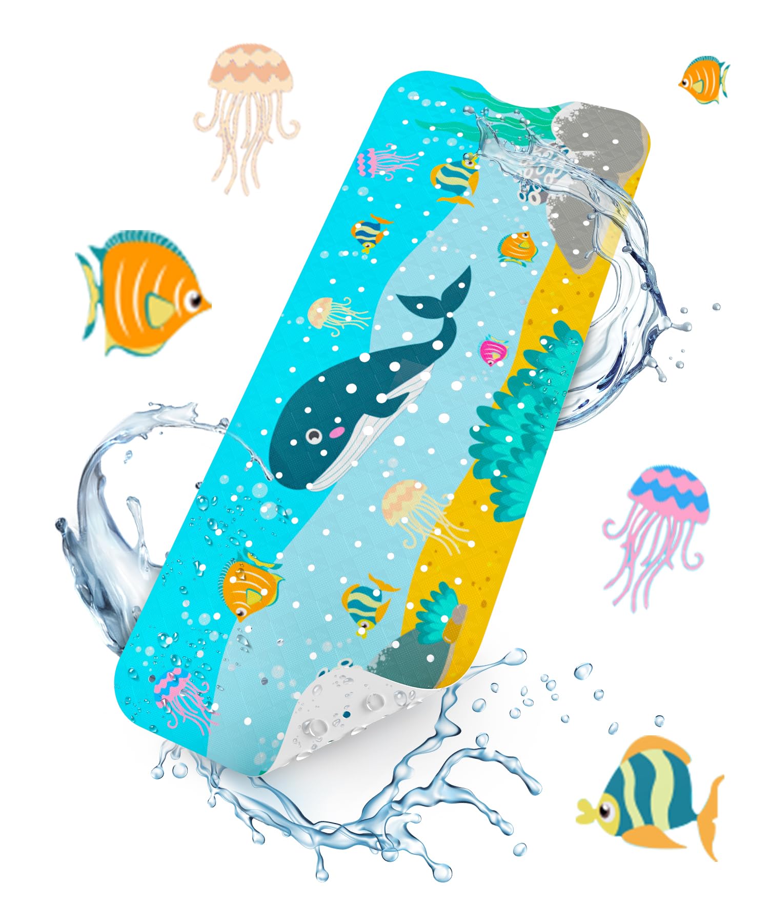HITSLAM Baby Bath Mat Non Slip, Bathtub Mat Non Slip, 101 x 40cm Extra Long Bath Tub Mat for Kids, Bathroom Shower Mat with Suction Cups and Drain
