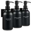 MaisoNovo Shampoo and Conditioner Dispenser - Set of 3 Shower Soap Dispensers Wall Mounted - 500ml Black Plastic Bottles with Black Pump - No Drill