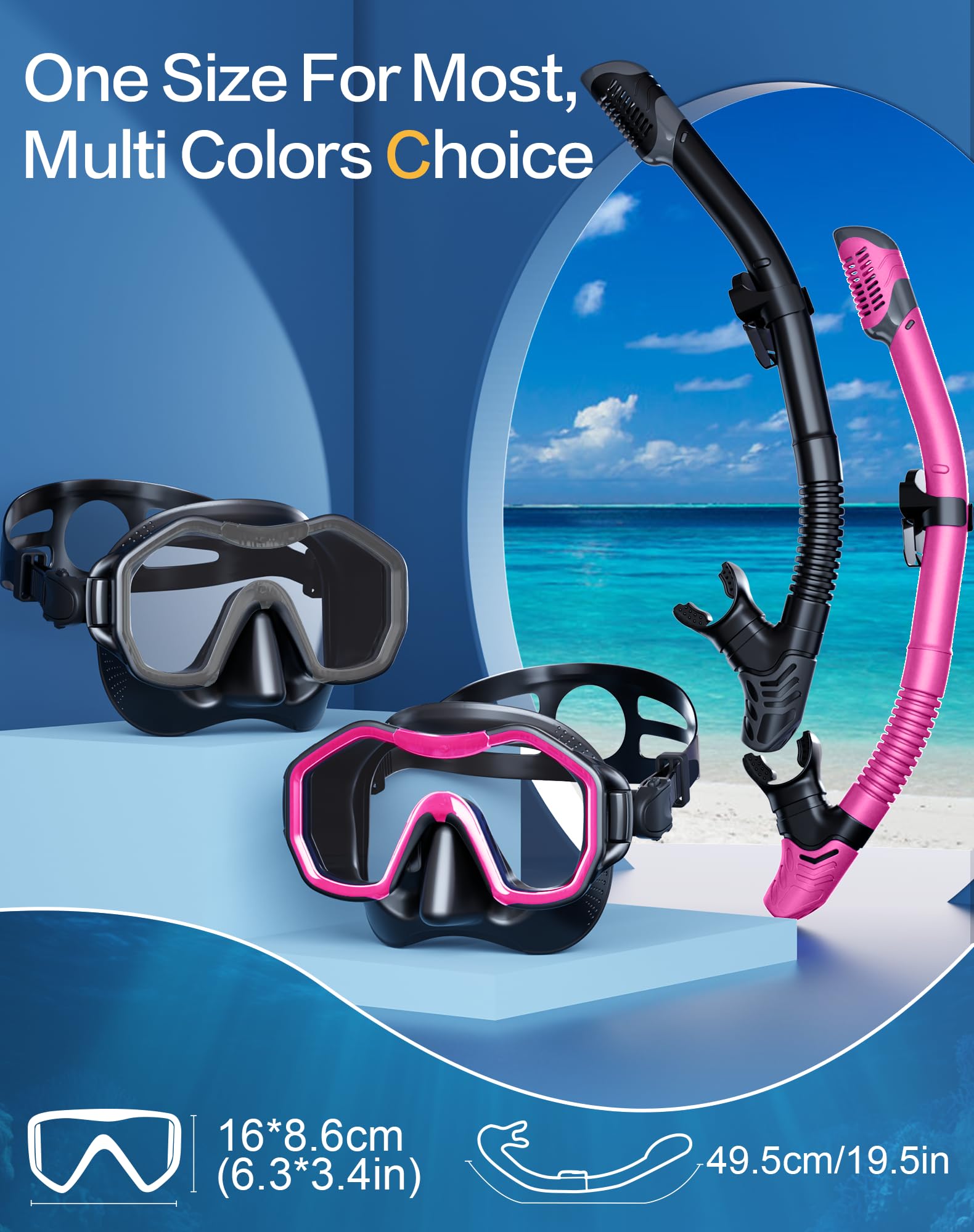 Lealinga Snorkel Set Adults 2Pack, Snorkel Mask Anti-Fog Panoramic View Diving Mask Dry Top Snorkel Kit with Travel Bag Diving Set for Snorkeling