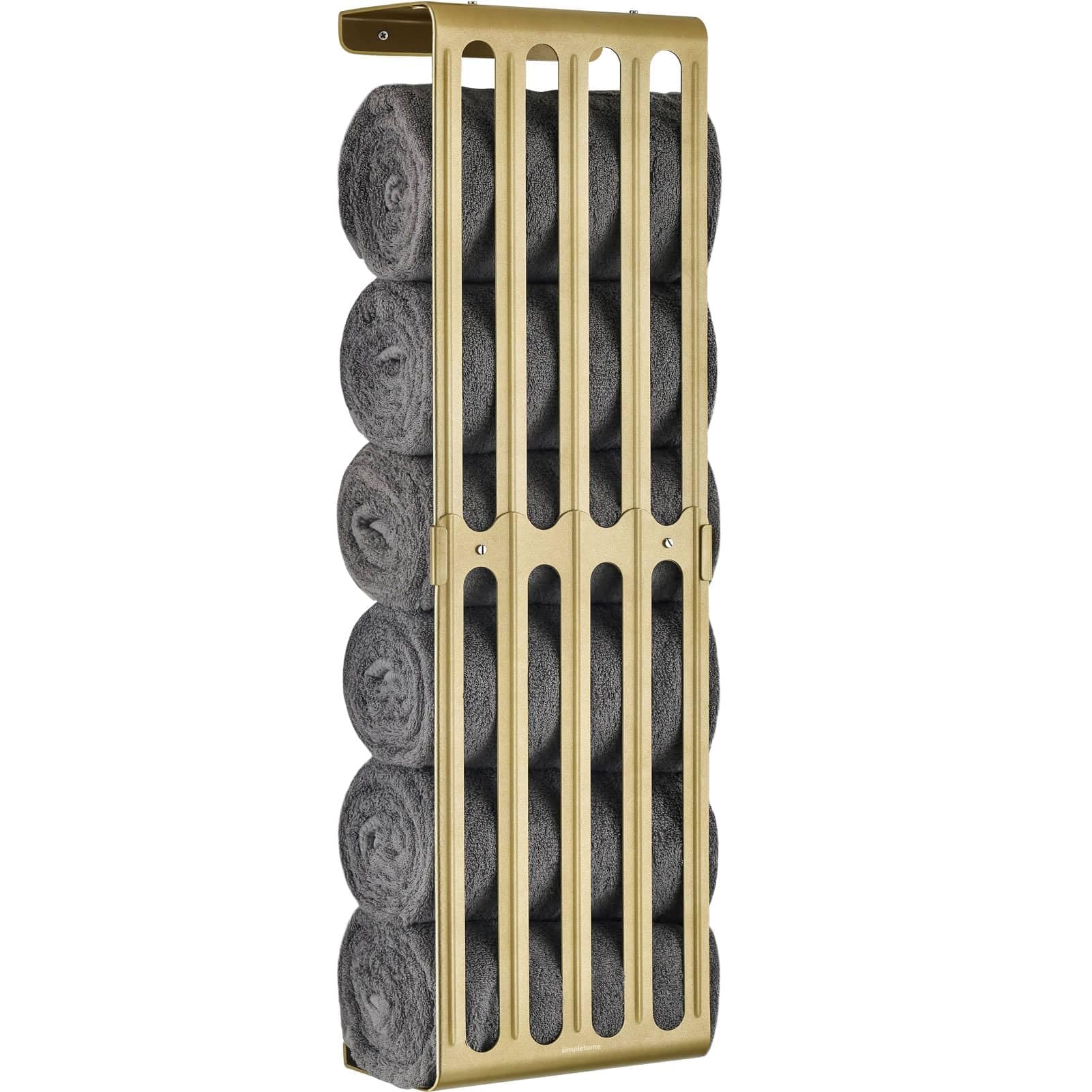 simpletome Towel Storage Rack Adjustable Height Wall Mount Bathroom Shelf Organizer Carbon Steel (Warm Gold)