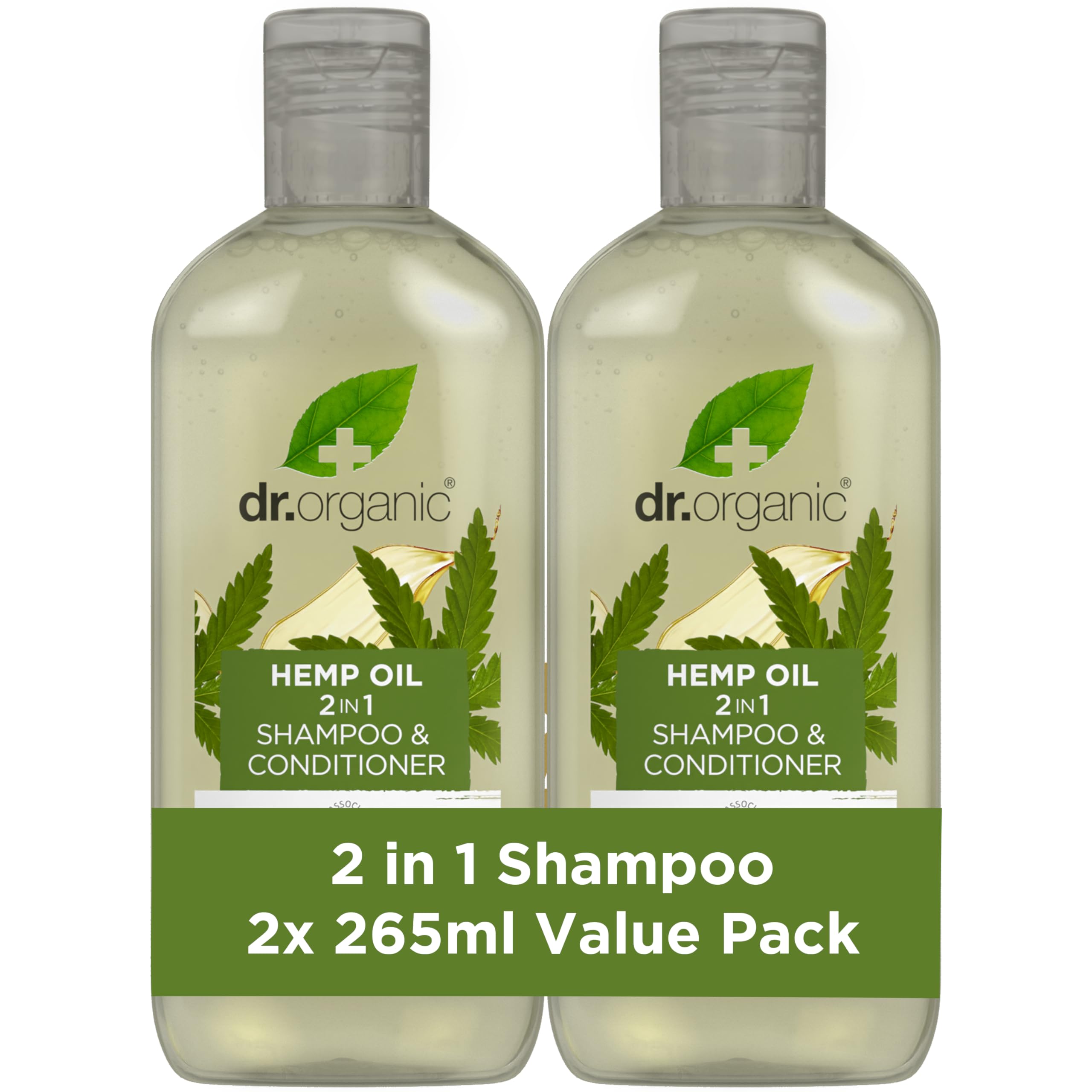 Dr Organic Hemp Oil 2 in 1 Shampoo and Conditioner Pack of 2 x 265ml, Paraben & Sulphate Free for Women & Men, Natural, Vegan, Organic