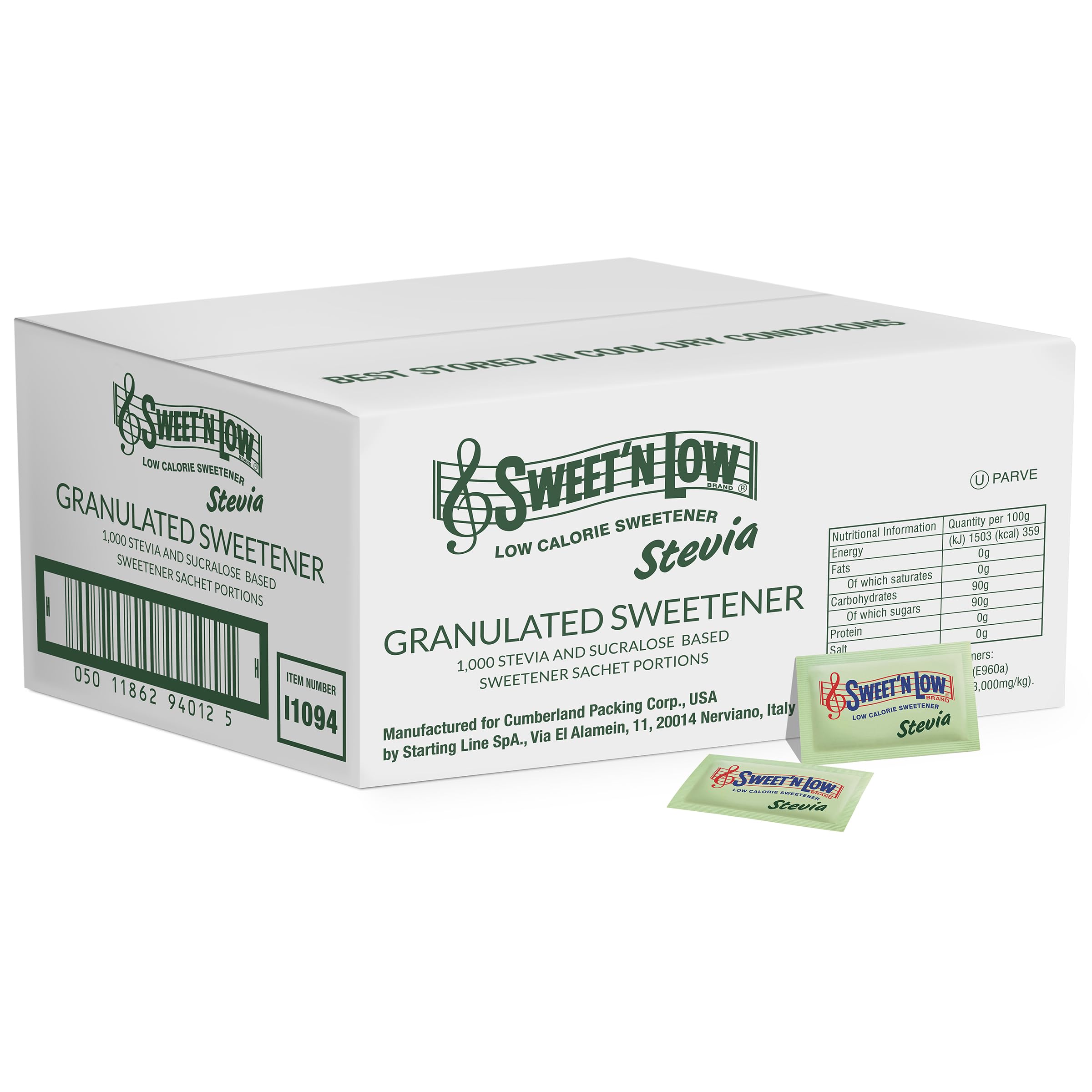 Sweet'N Low Stevia Zero Calorie Sweetener Sachets - 1000 Pack (2000 Servings per Pack), Natural Sugar Substitute, Ideal for Hot & Cold Beverages,