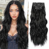 JIAMEISI Clip in Hair Extensions 4PCS Full Head Long Wavy Hair Extensions Synthetic Fiber 22 Inch 200g Clip in Thick Hairpieces for Women/Girls (#1B