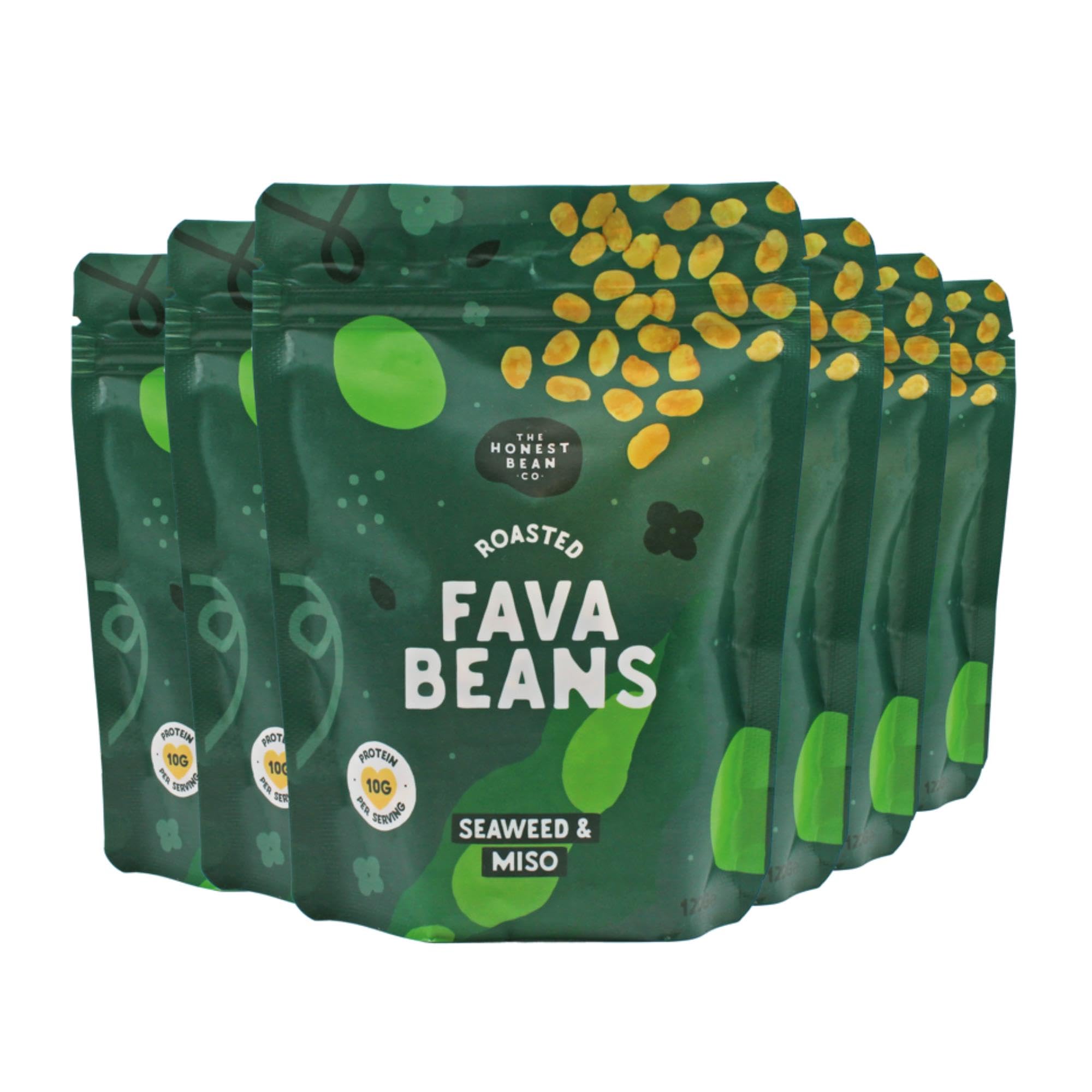The Honest Bean Co Roasted Fava Bean Seaweed & Miso, High Protein Vegan Snack, 120 g (Pack of 6)