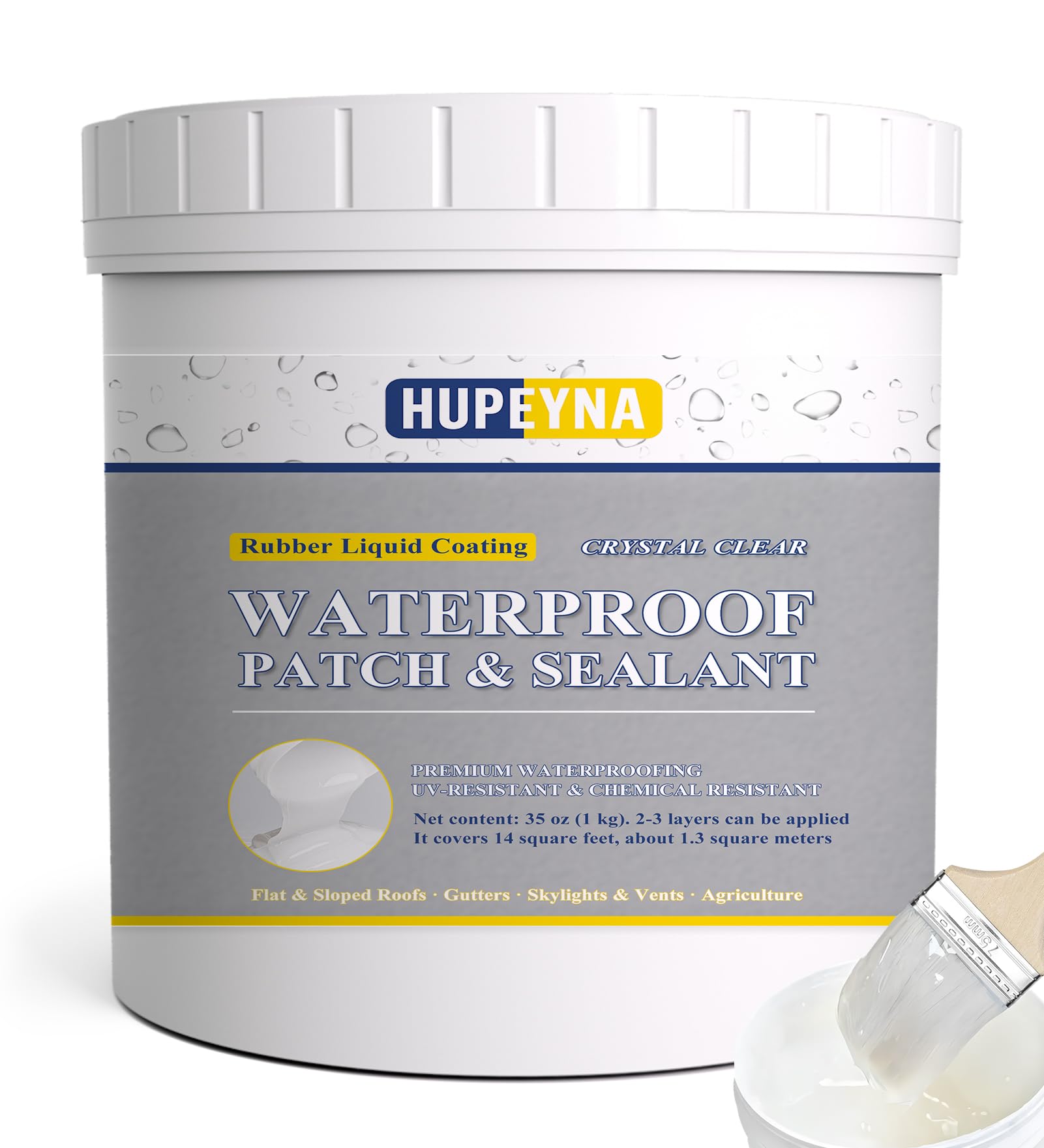Hupeyna Liquid Waterproof Sealant - Invisible Transparent Repairing Leak Adhesive for Indoor and Outdoor Water-Based Coating - 35 Ounces