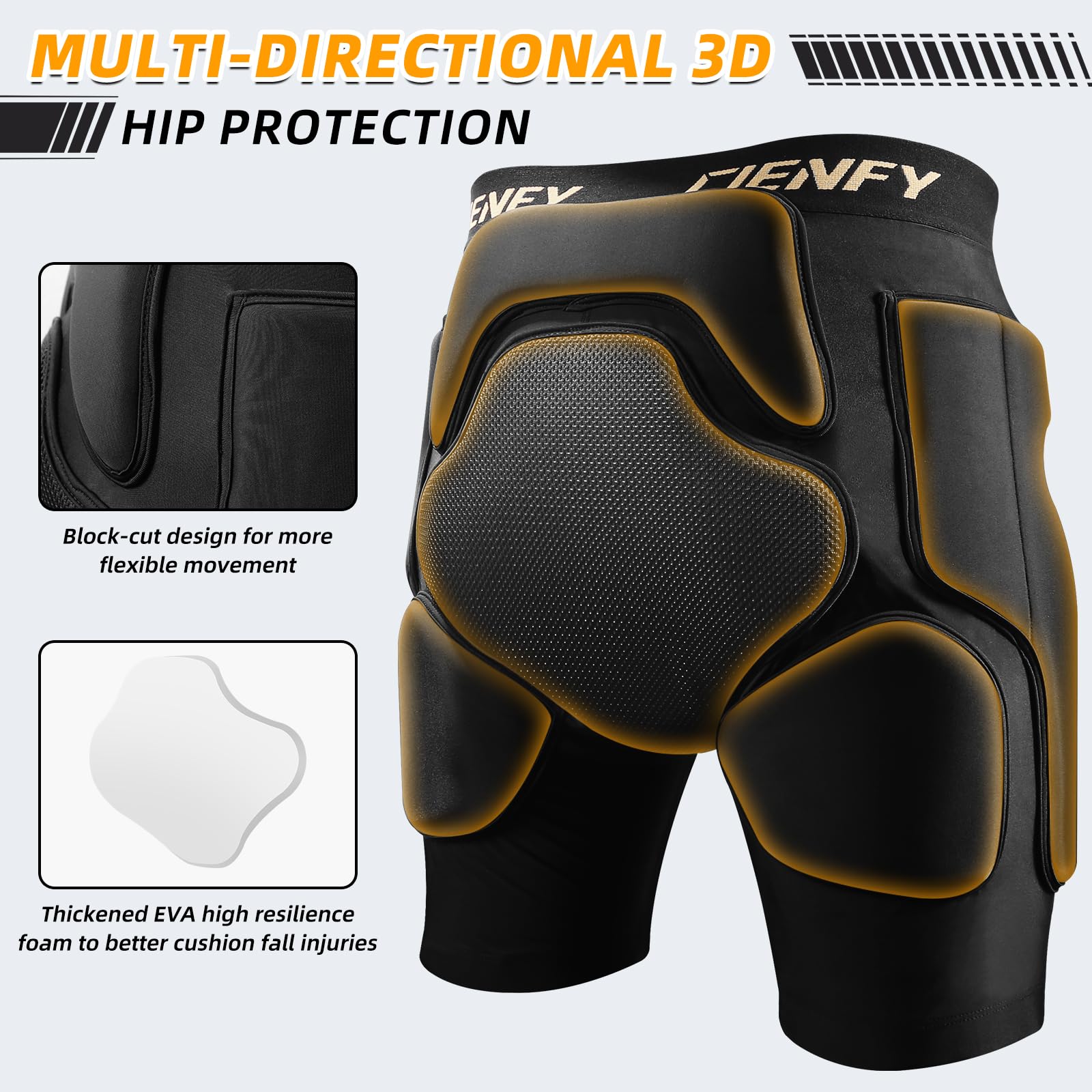 Cienfy 3D Hip Protective Padded Shorts EVA Tailbone Pad Impact Gear for Skiing Skating Snowboarding Skateboarding (Large)