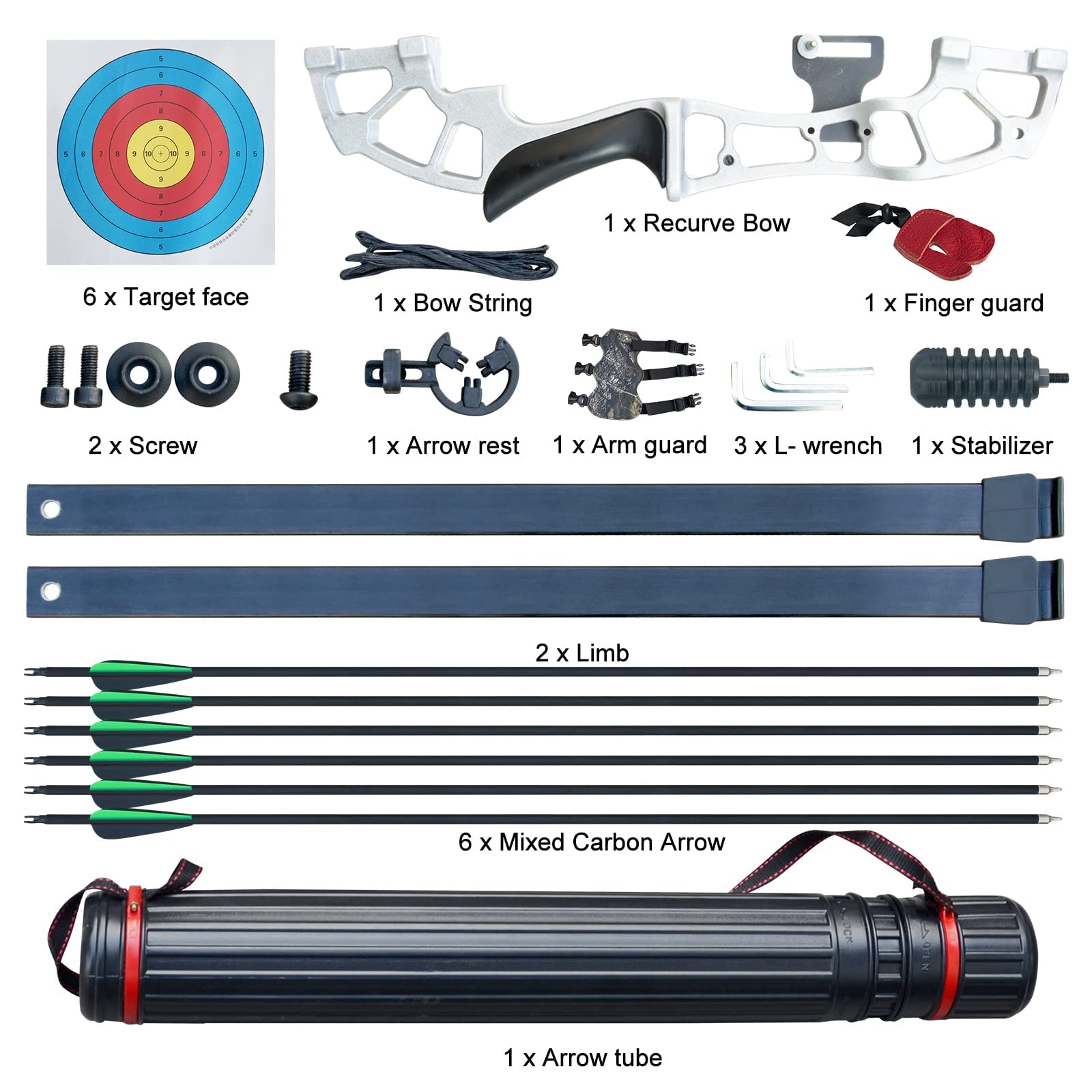 D&Q Archery Set Adult Bow and Arrow Set Adult Takedown Recurve Bow Hunting Bow Target Practice Competition Survival Longbow Right Hand 50" 30lbs,